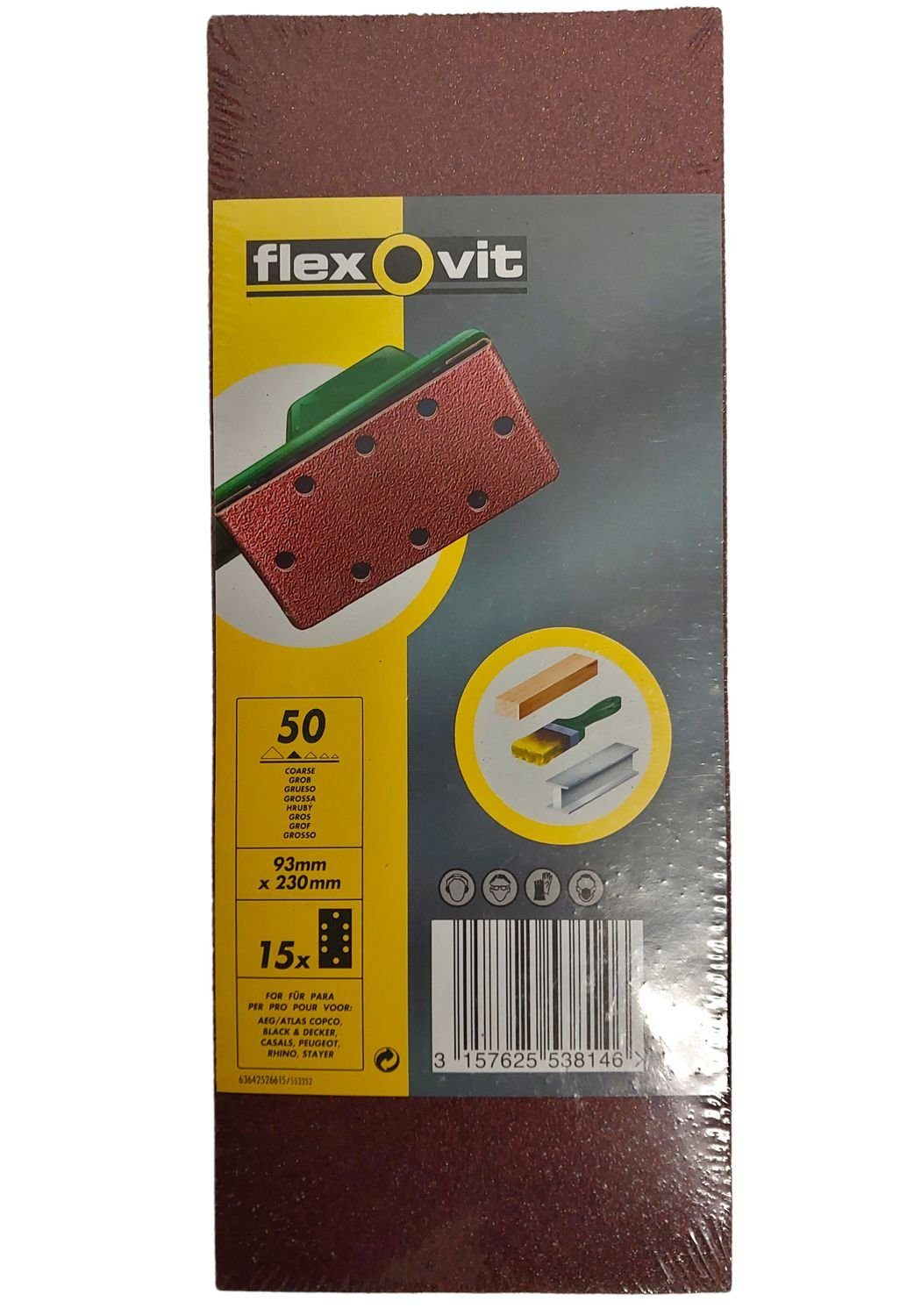 flexovit Schleifpapier 15 STK Schleifpapier für Schwingschleifer grobe Körnung 50 93mm x 230m, (15 St)