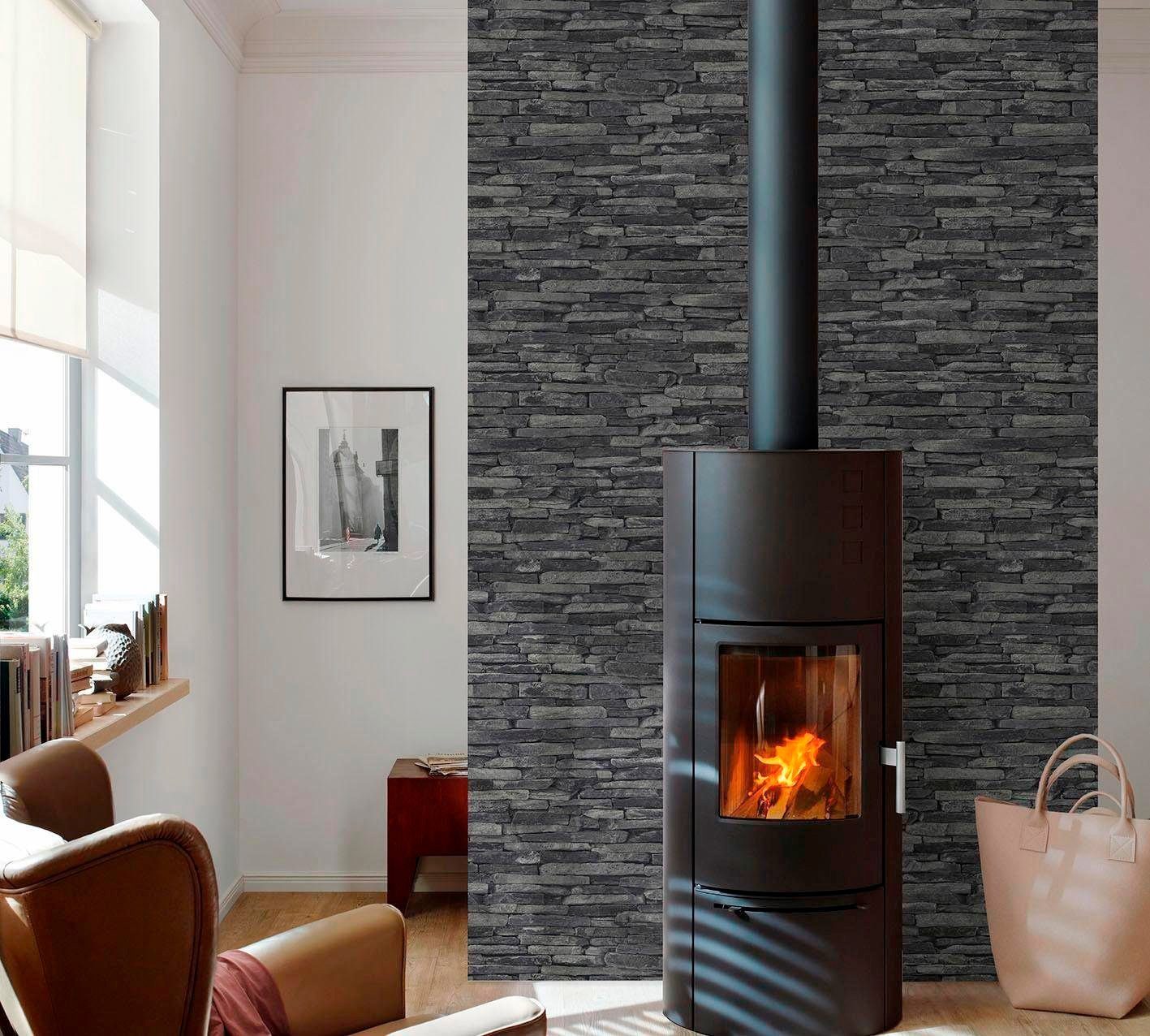 walls Vliestapete A.S. Création Steinoptik, living Schwarz Wood`n Modern Stein Tapete of Best Grau Stone 2nd Edition,