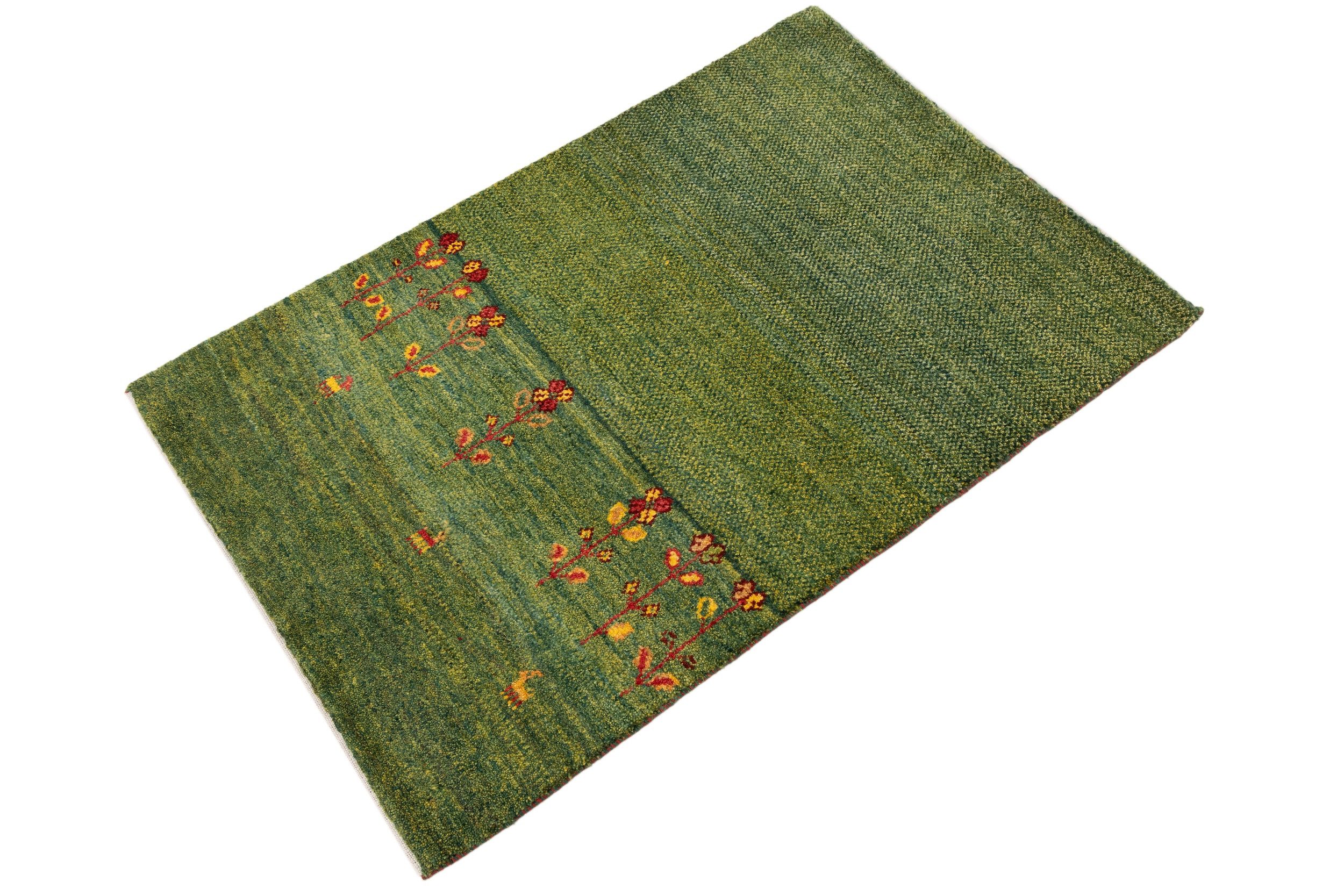 CABBEL Wollteppich Premium Perser Gabbeh Teppich Grün 78x120 cm, Rechteckig, Höhe: 20 mm, Handgeknüpftes Unikat aus 100% Wolle – langlebig und natürlich