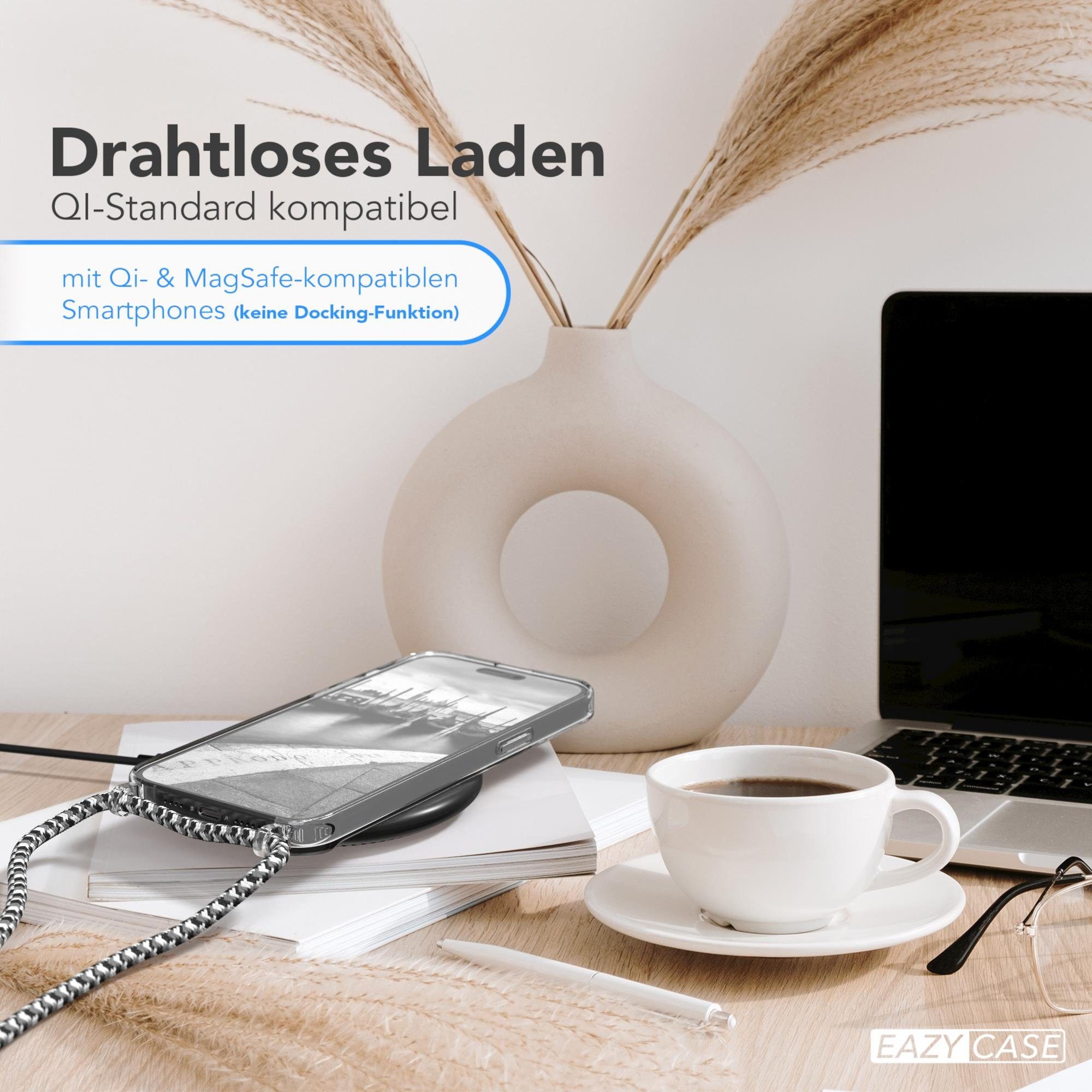 EAZY CASE Handykette mit-/ohne Magsafe Hülle für iPhone 15 Pro Max 6,7 Zoll, Kette zum Umhängen mit Umhängeband mit Riemen Schwarz Camouflage