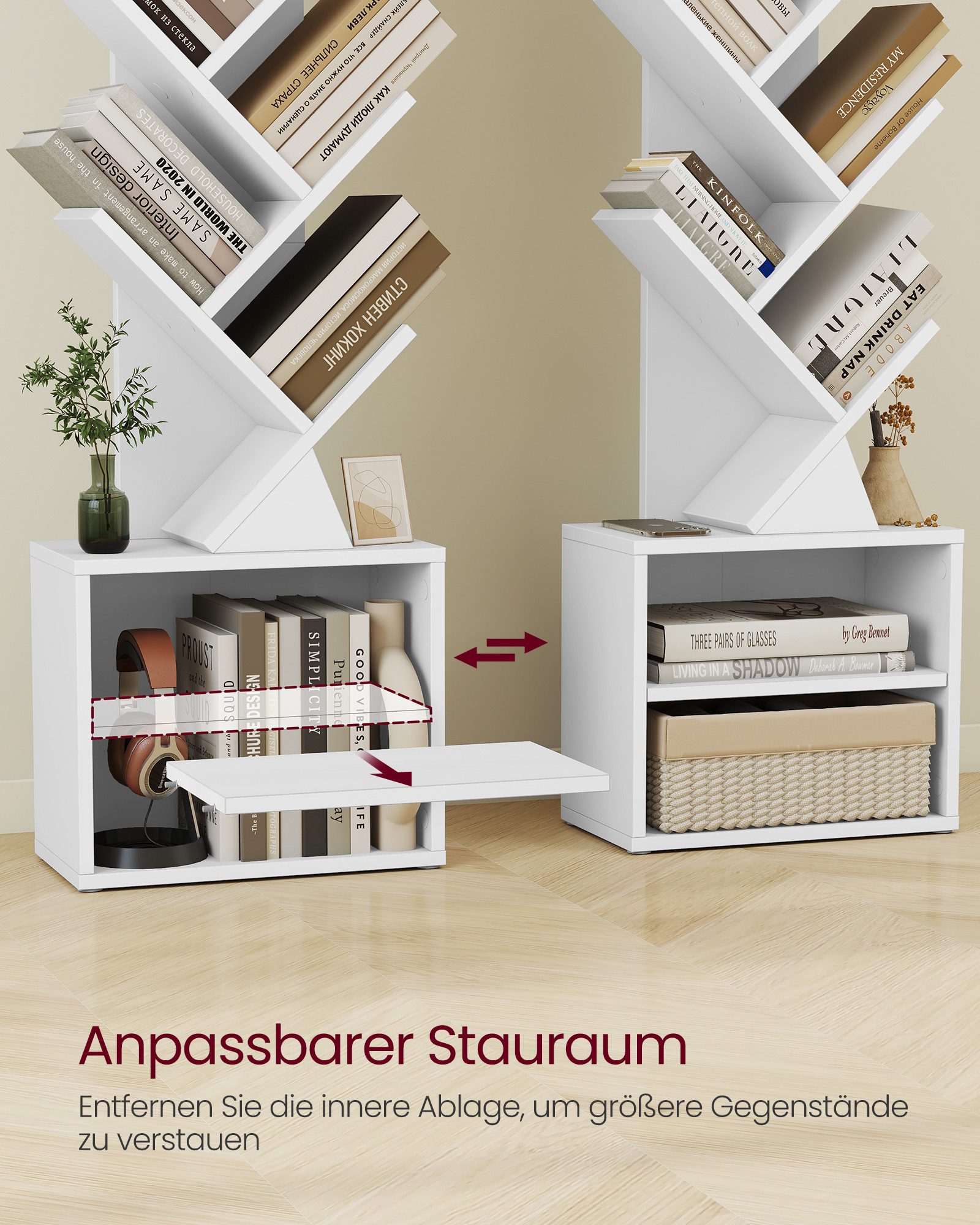 VASAGLE Bücherregal, Baumform, Standregal, Eckregal, Aufbewahrungsregal, 2 Fächer