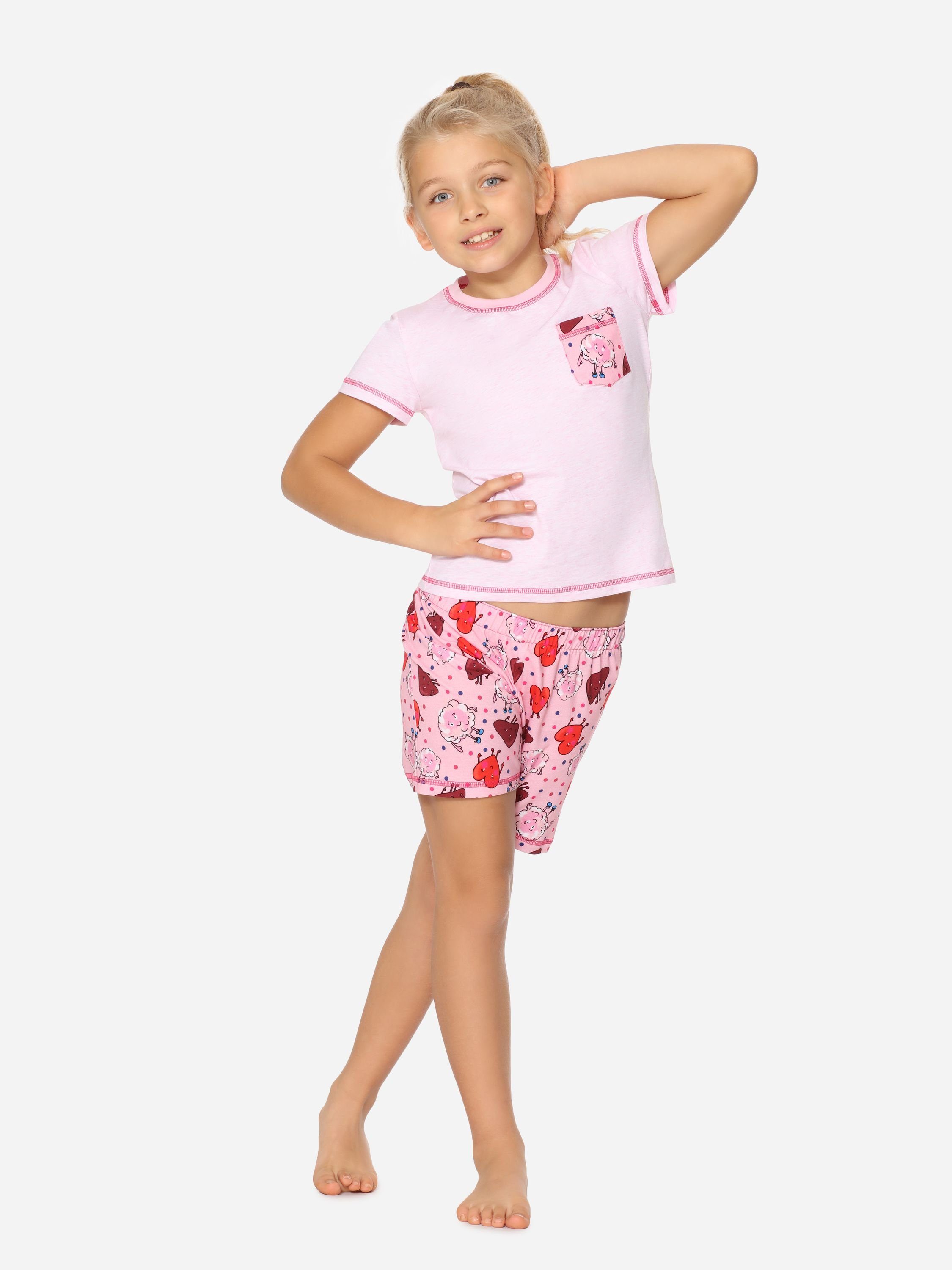 Style Set Kurz Mädchen MS10-292 Melange/Rosa/Körper Schlafanzüge Baumwolle Pyjama Merry Schlafanzug aus