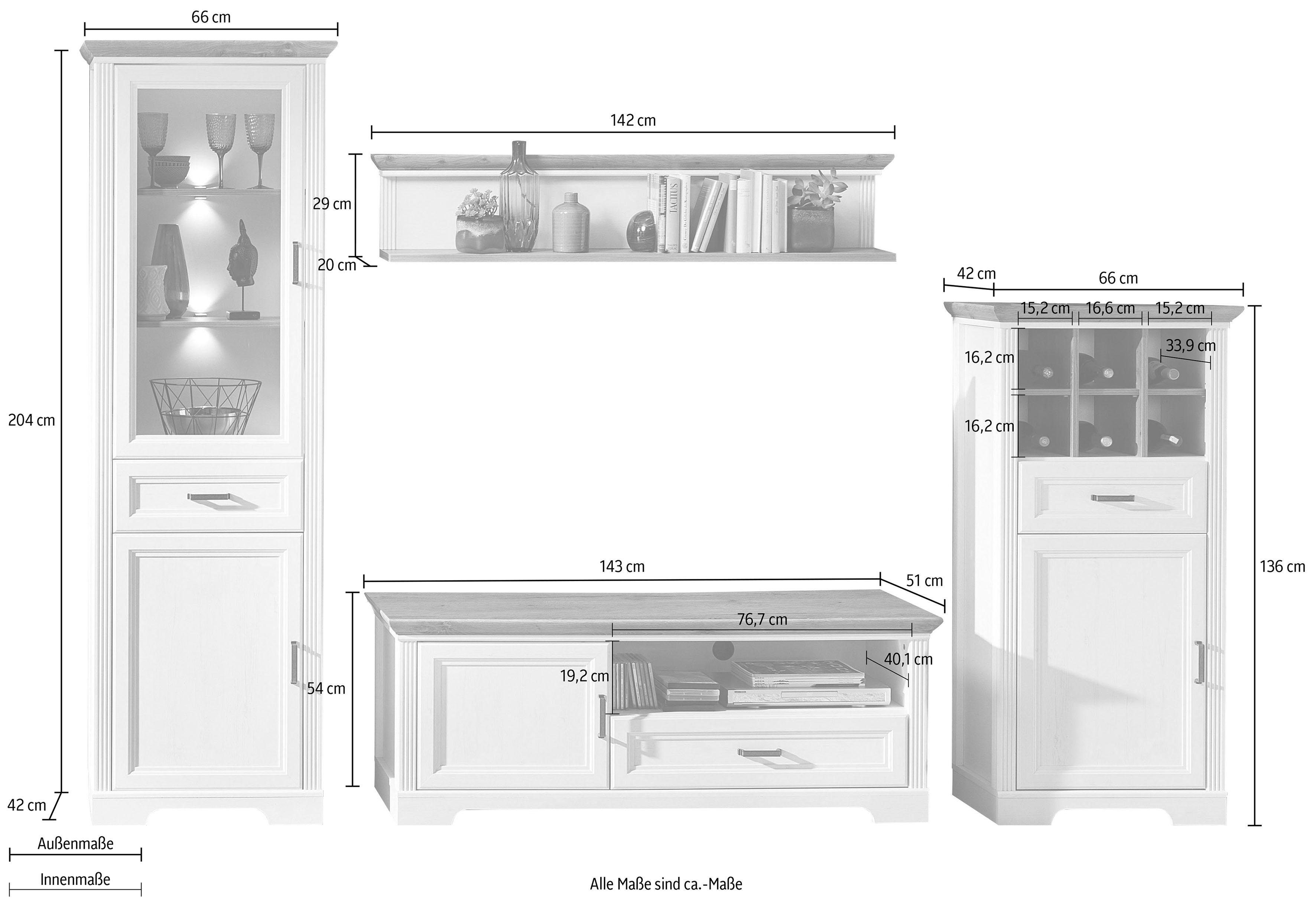 Innostyle Wohnwand Jasmin, (Set, 4-St), inkl. LED-Beleuchtung, mit Soft-Close-Funktion