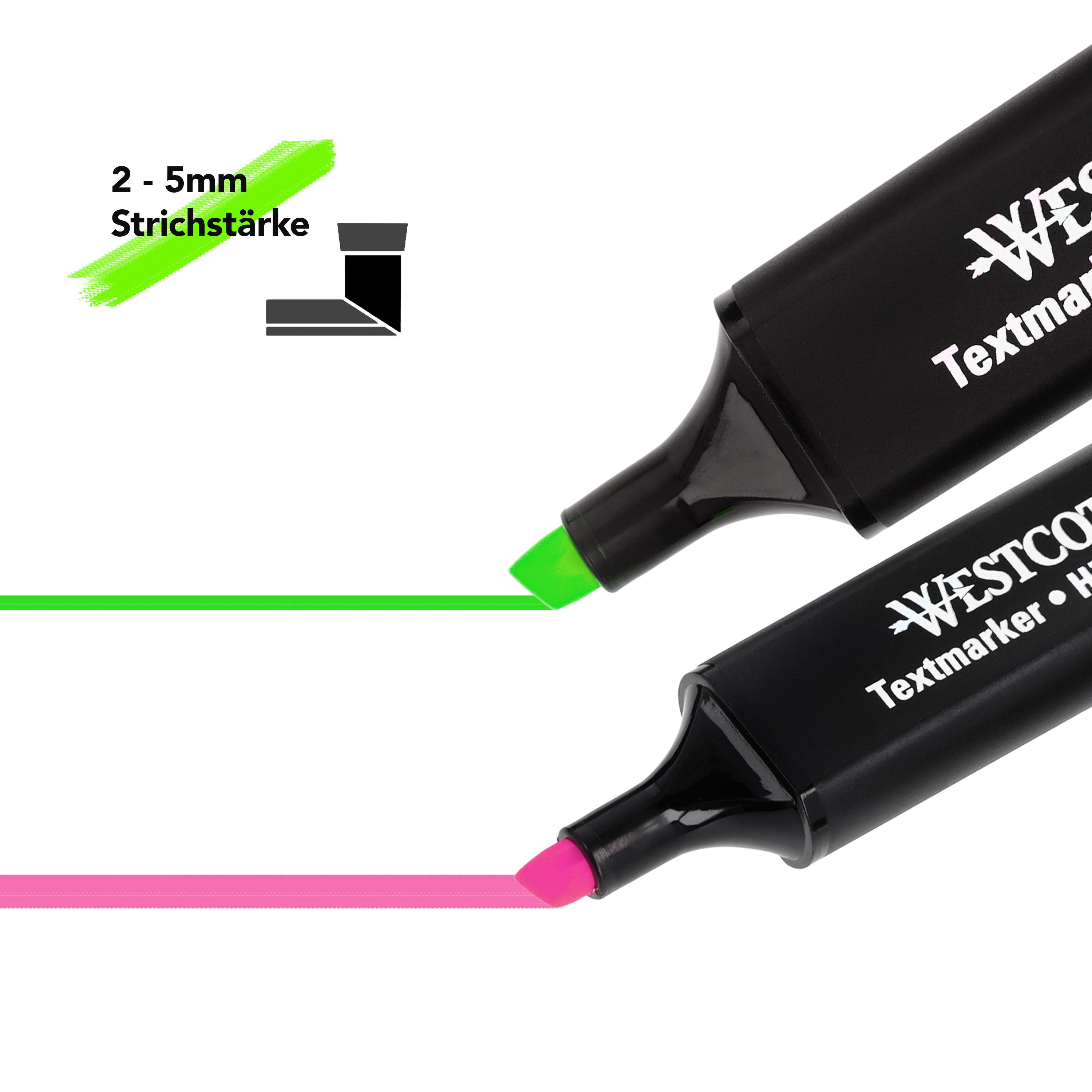 WESTCOTT Marker Tischset 20 Stück Neon & Pastell, Textmarker Highlighter in Halterung, (Vorteilspack, 20-tlg), 2-5 mm Strichstärke, Premium Tinte aus Deutschland