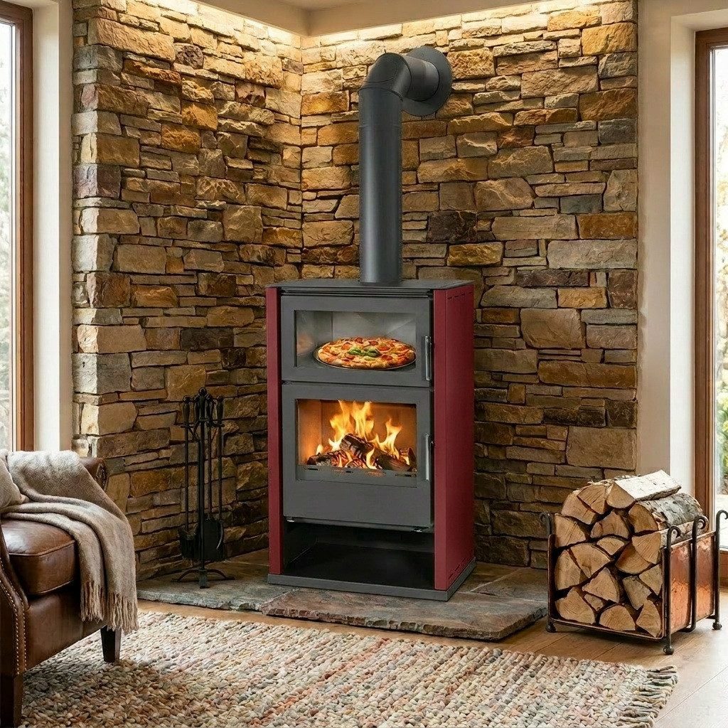 Victoria 05 Kaminofen Modena F Rot mit Backfach + ext. Zuluft - 11,5 kW, 11,5 kW