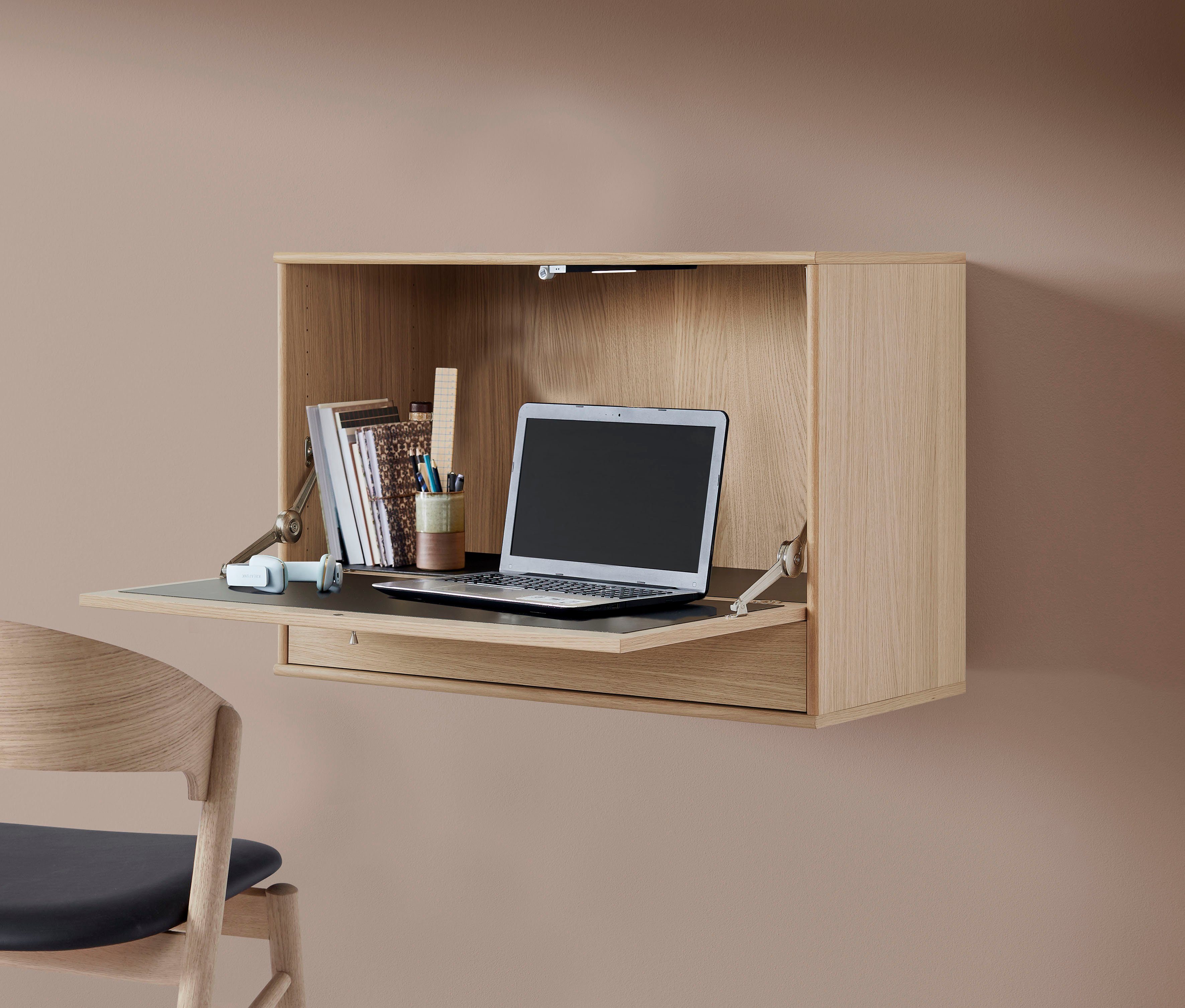 Hammel Furniture Schreibtisch Mistral Bürotisch, Arbeitstisch, Tisch, Computertisch, mit LED Spot, B: 89 cm, Designmöbelserie Eiche weiß pigmentiert