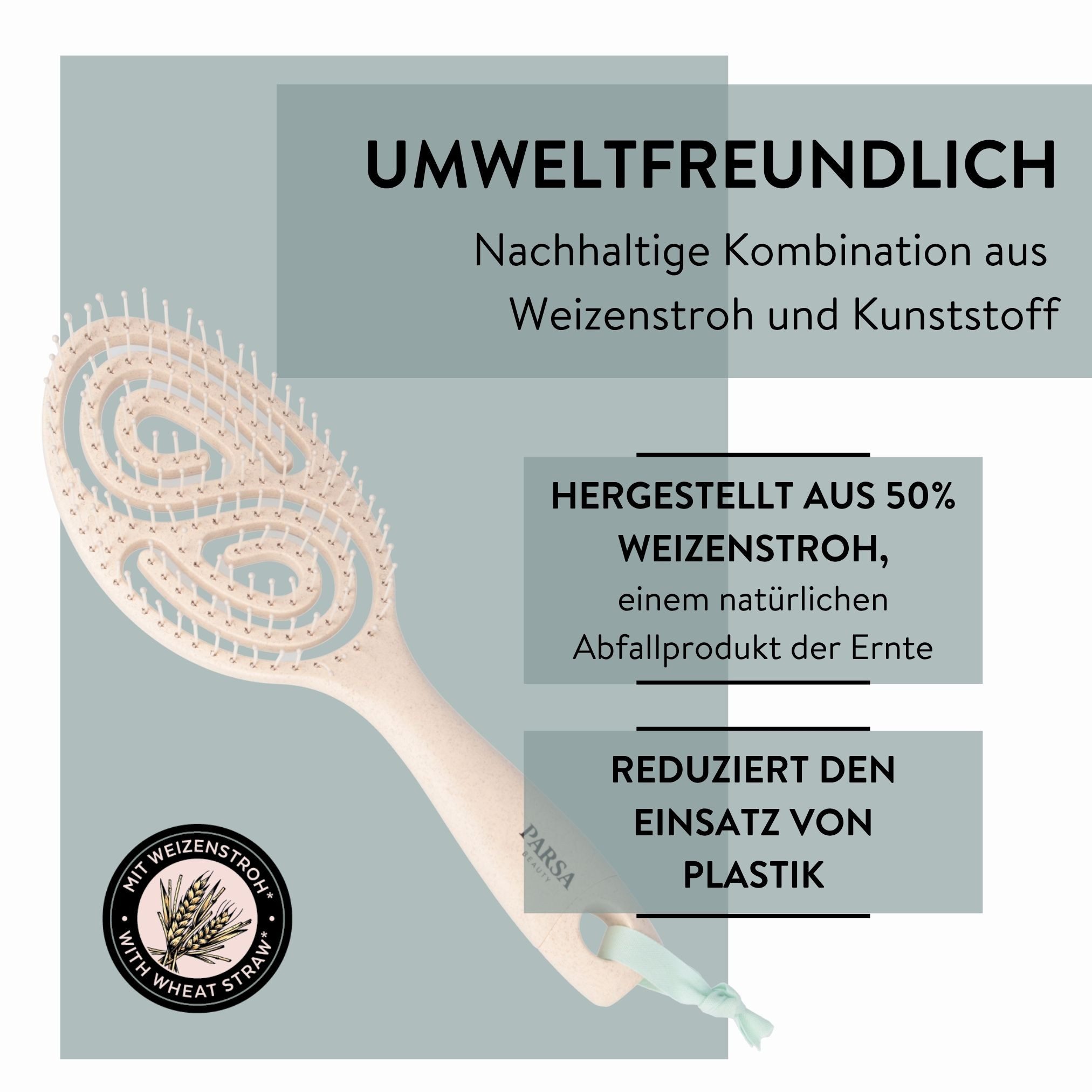 PARSA Beauty Haarbürste Nature Love Spiralb?rste Beige aus Weizenstroh f?r sanftes Entwirren