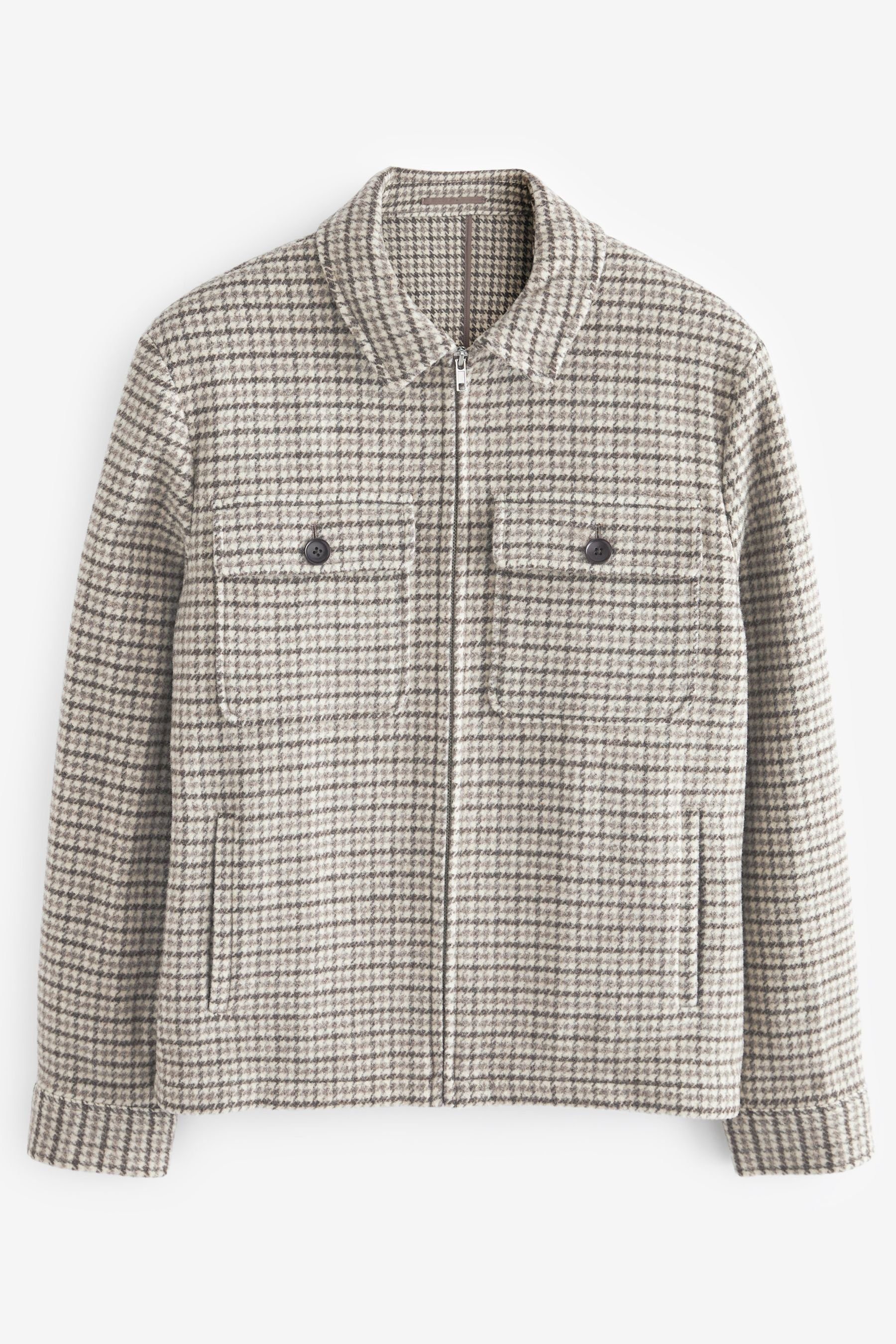 (1-tlg) aus Hemdjacke Next ungefärbtem Gingham Wollmix Kurzmantel Neutral Check italienischem