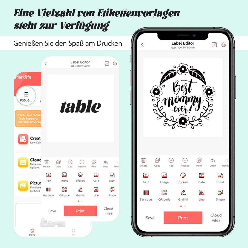 FANNOU P50 Etikettendrucker Bluetooth, Thermoetikettendrucker Etikettendrucker, (Beschriftungsgerät Selbstklebend für Einzelhandel, Büro, Supermarkt)