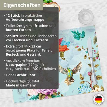 Platzset, Tischset, Platzset abwaschbar - Buntes Vogelparadies, cover-your-desk.de, (aus erstklassigem Vinyl (Kunststoff – BPA-frei), 4-St., 44 x 32 cm - rutschfeste Tischdekoration), Made in Germany