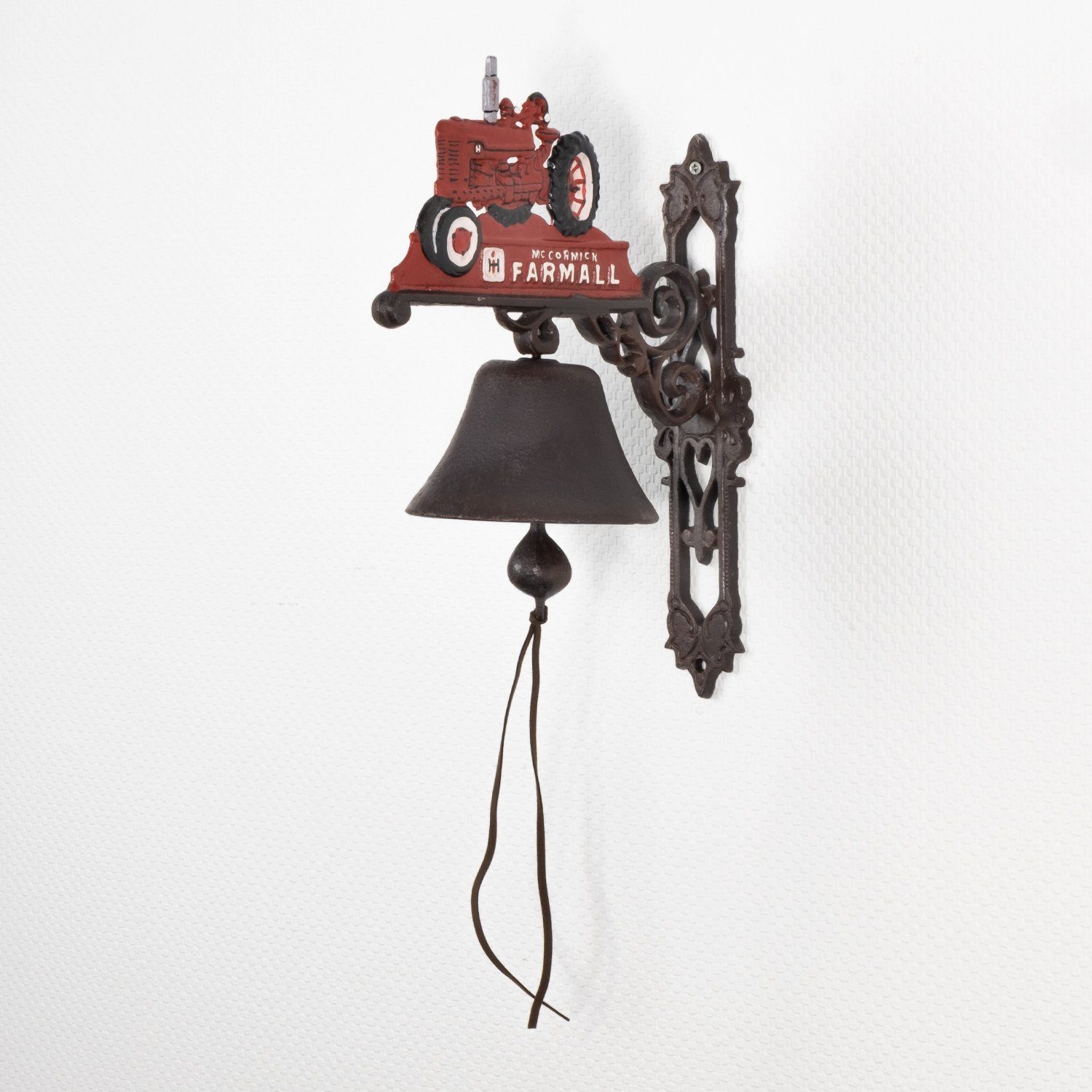 Moritz Gartenfigur Glocke Trecker (Wandglocke), Klingel Antik Stil Türglocke Gong Rot, Landhaus Gusseisen Glocke Wandglocke