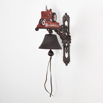 Moritz Gartenfigur Glocke Trecker Rot, (Wandglocke), Gusseisen Türglocke Wandglocke Glocke Klingel Gong Antik Landhaus Stil