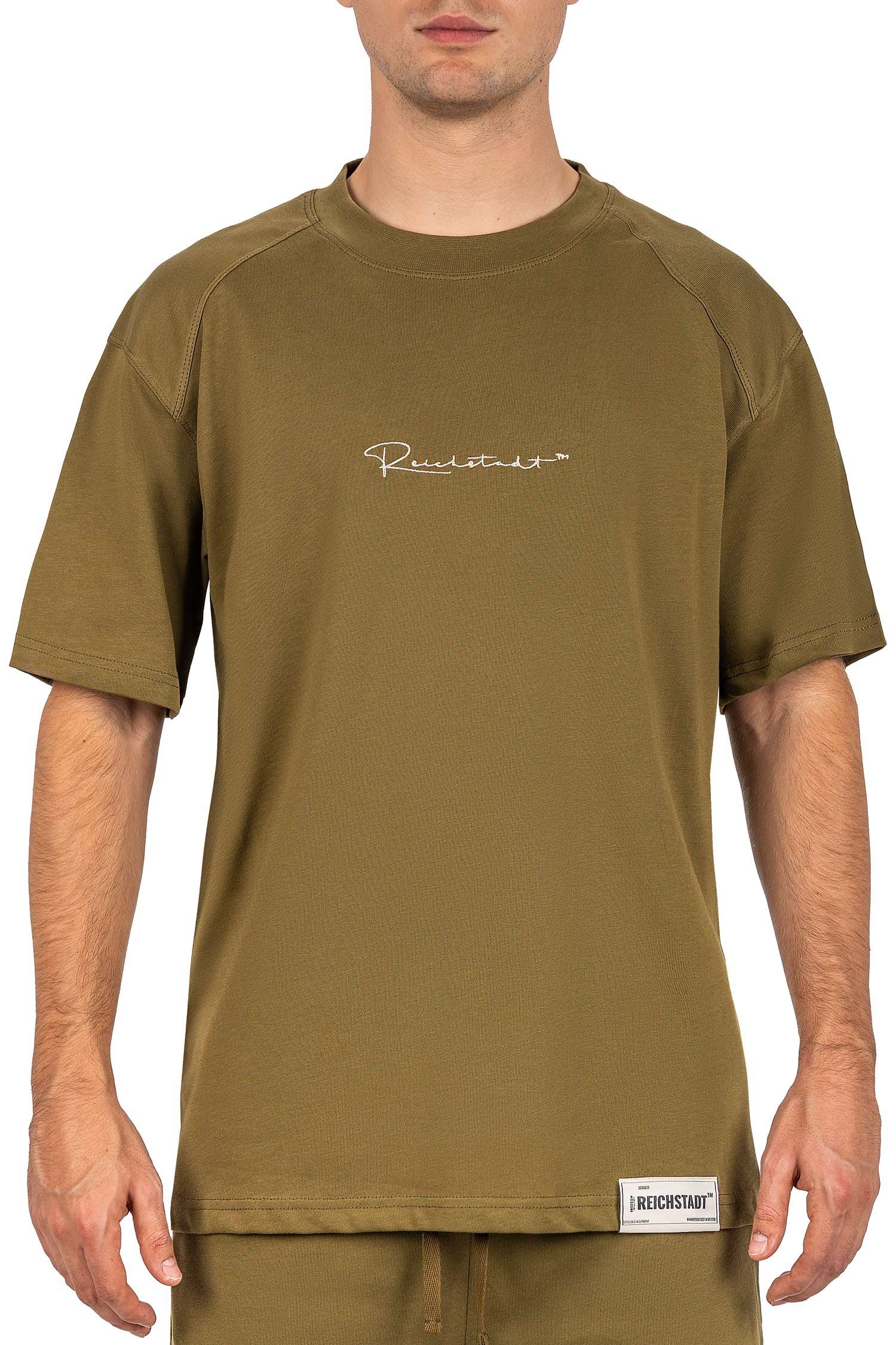 Reichstadt Oversize-Shirt Casual T-shirt 22RS033 (1-tlg) mit Stitching auf der Brust kaki