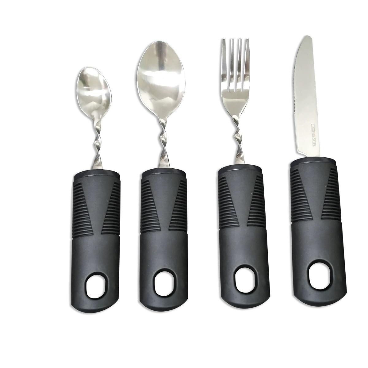 Besteck-Set 4 teiliges Parkinson Besteck mit dickem Griff,Schwarz
