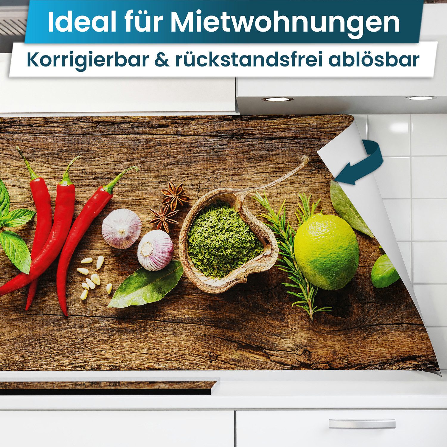 danario Küchenrückwand Folie selbstklebend - Matt - Spritzschutz Küche - versteift & robust