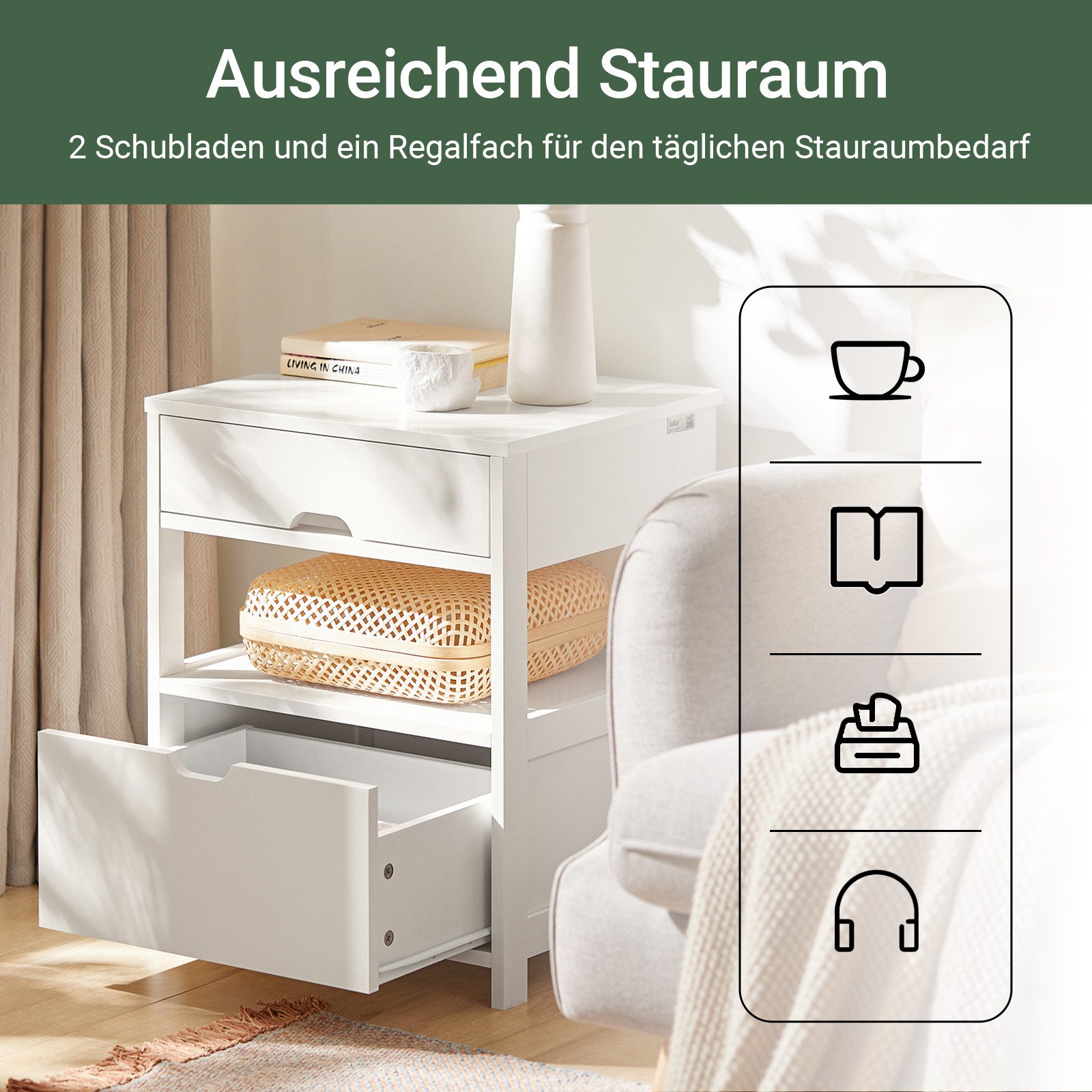 SoBuy Nachttisch FRG258, Nachtschrank Beistelltisch schmal, günstig online kaufen