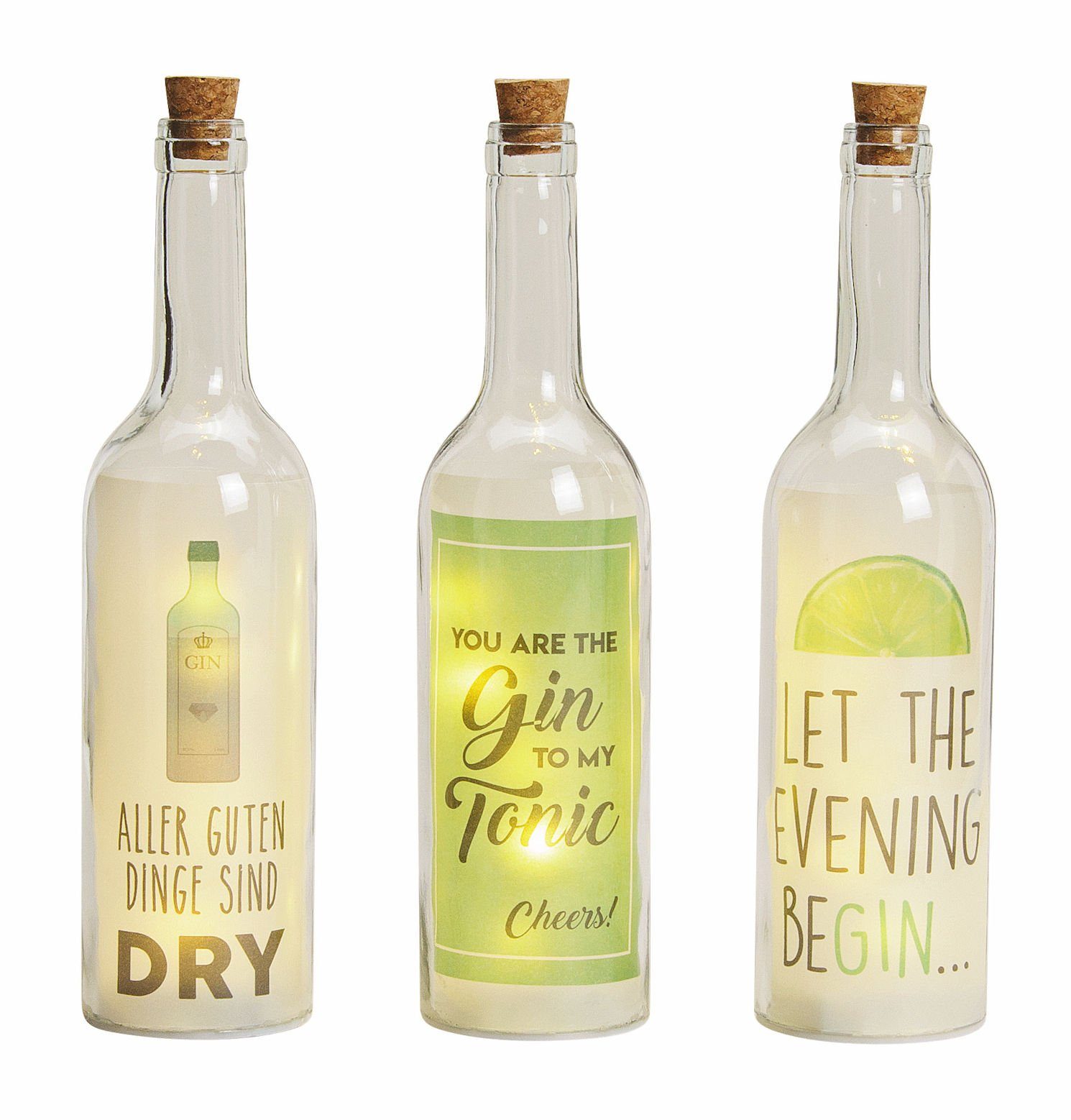 LED Dekolicht Glas Flasche GIN 5 LED - 3er Set