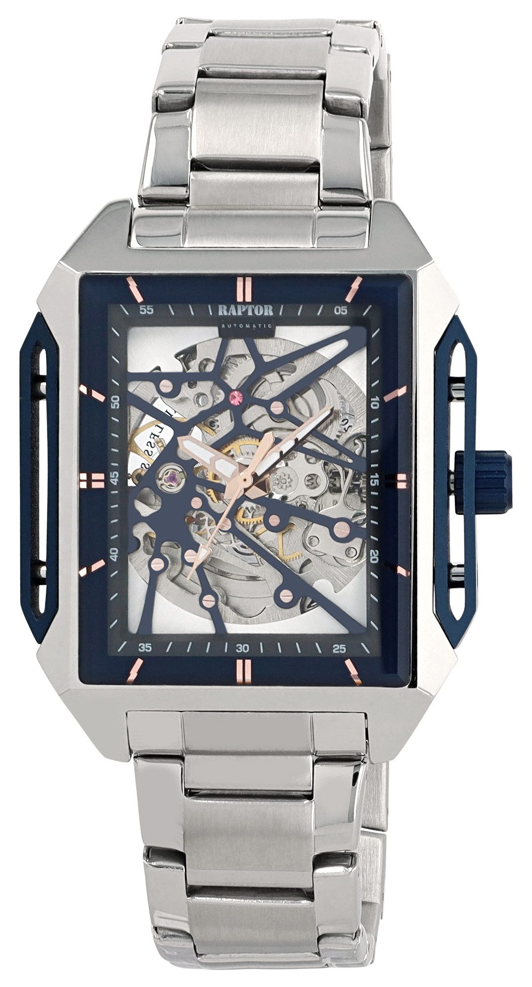 Raptor Quarzuhr RA20406 Skelett-Herrenuhr, Edelstahl, 5 ATM, kantig, vintage