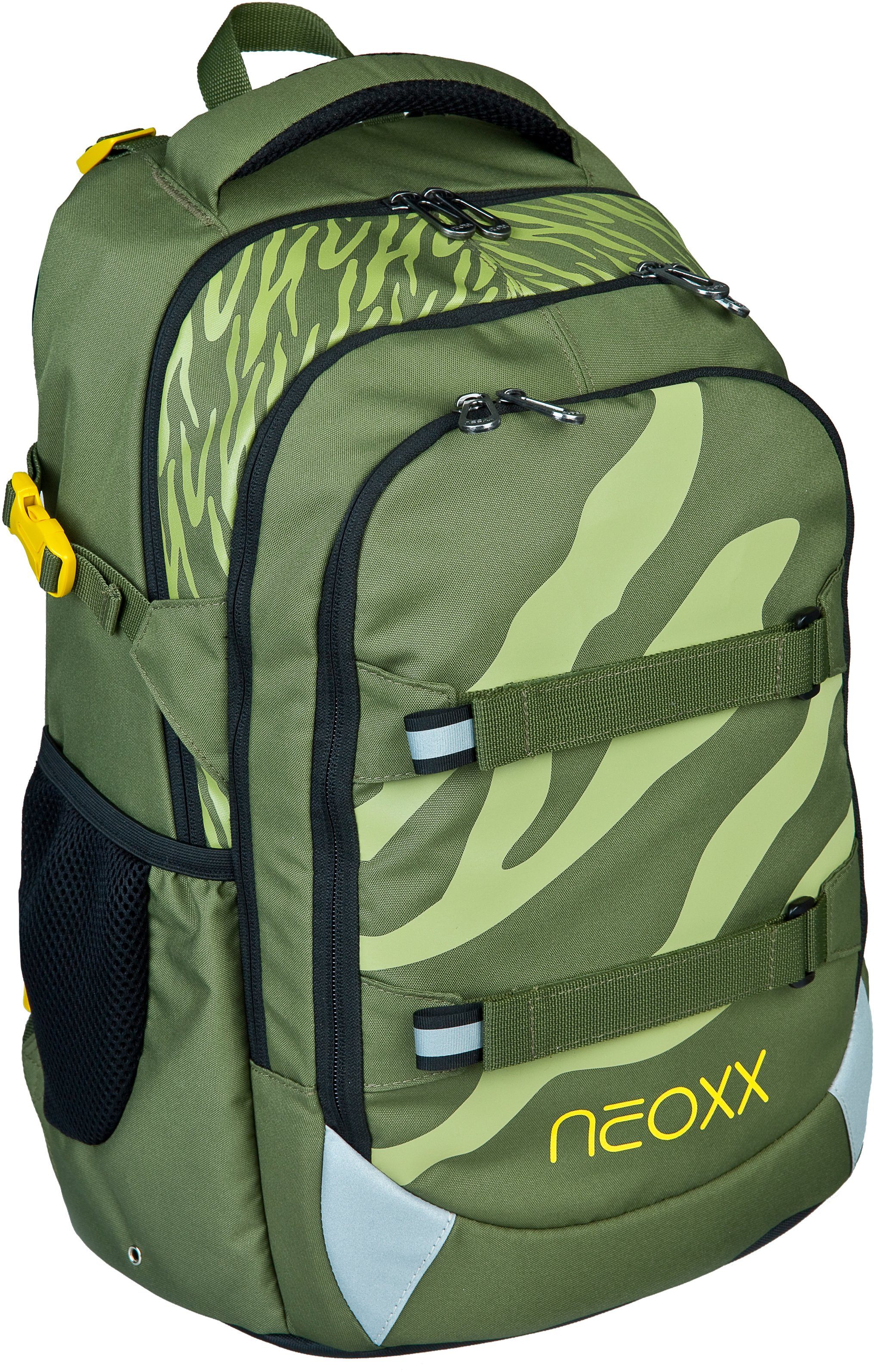 neoxx Schulrucksack Active, Ready Green, aus Flaschen PET recycelten for
