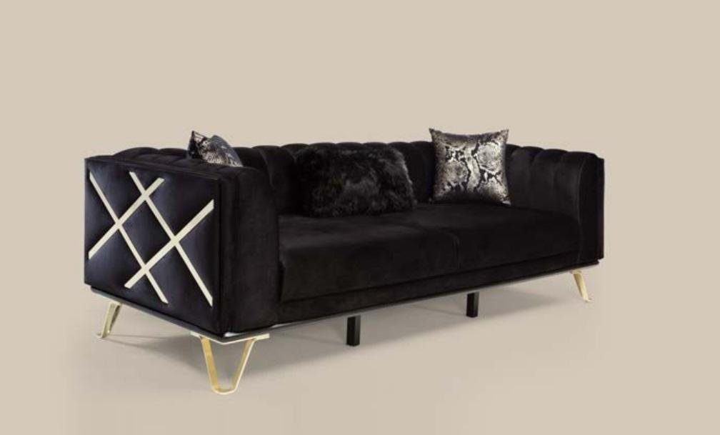 3-Sitzer Luxus Schwarz Wohnzimmer Dreisitzer JVmoebel Samt Sofa Couch Couchen