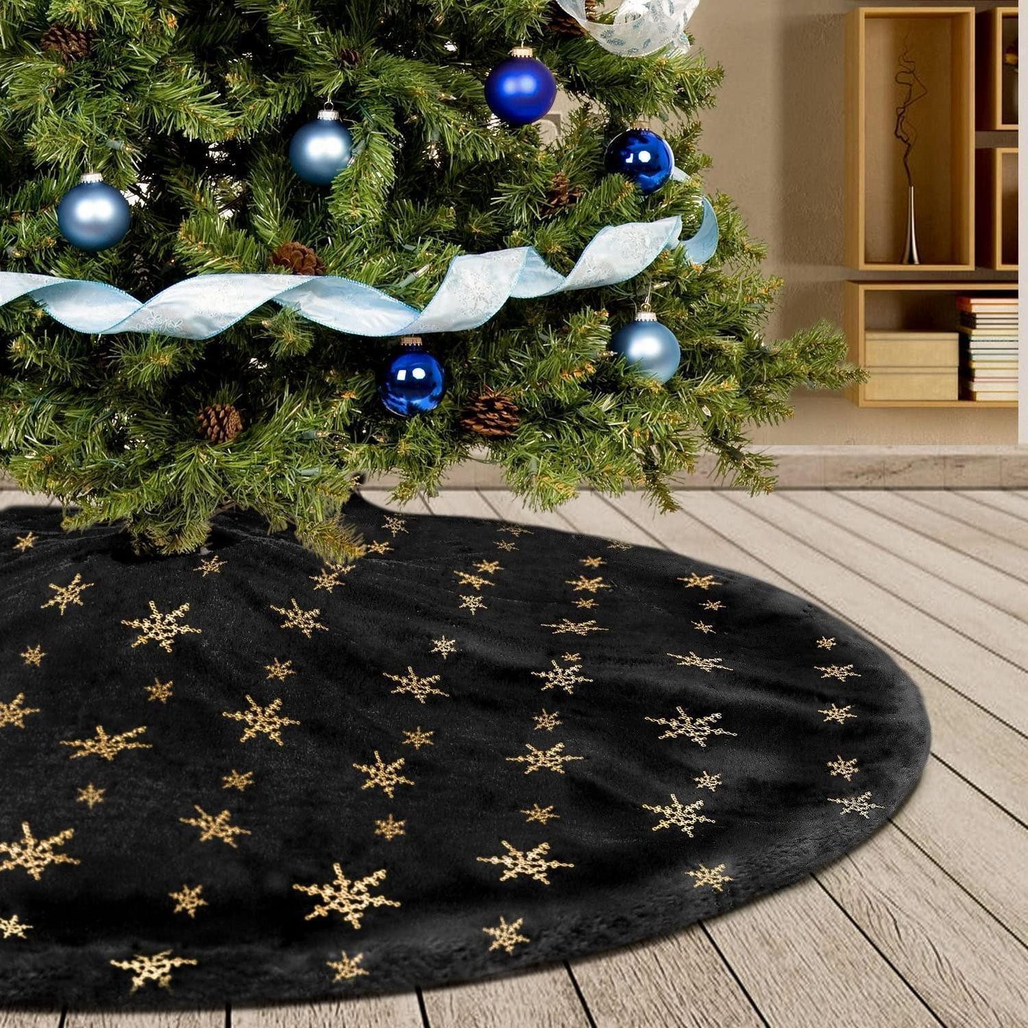 LuxusKollektion Christbaumständer Weihnachtsbaumrock 90cm Schwarz Plüsch