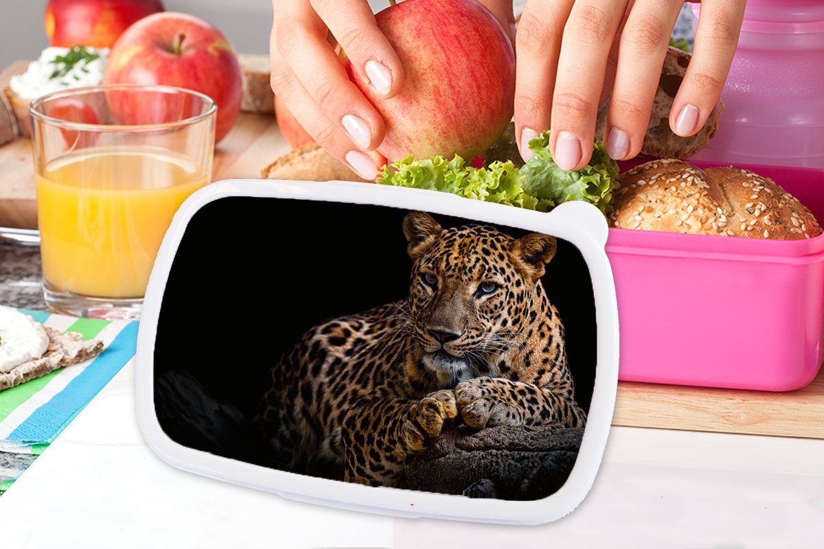 MuchoWow Lunchbox Wildtiere - Panther - Porträt für Brotdose - Kunststoff, Schwarz Erwachsene, Mädchen, Kinder, Brotbox rosa - Kunststoff (2-tlg), Tiere, Snackbox