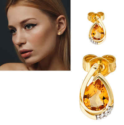Erario D'Or Paar Ohrstecker Ohrringe 12,3mm 14Kt-Gelbgold Citrine Diamanten