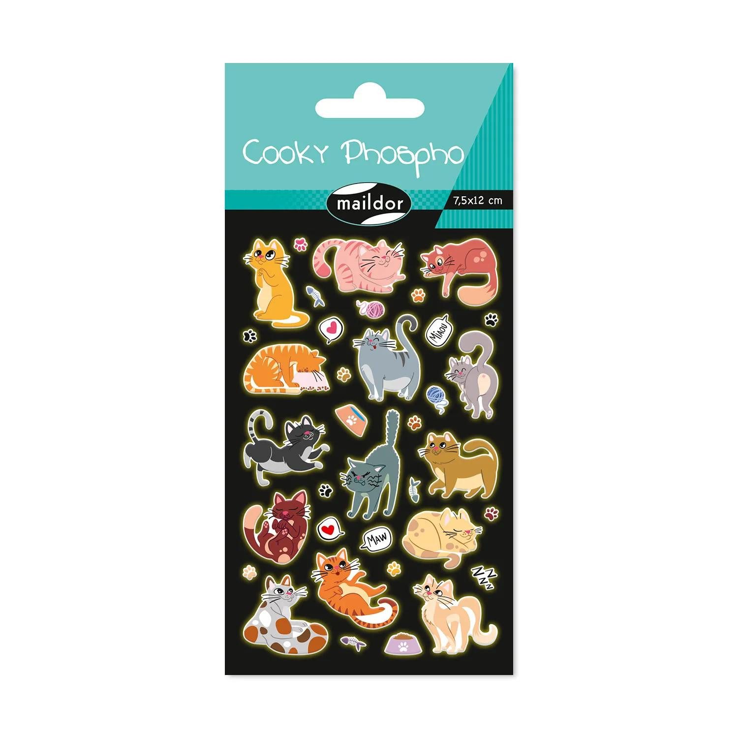 maildor Sticker 10x Cooky Phospho, 1 Stickerbogen 7,5x12cm, Katzen - Mehrfarbig CY169C, My Mandarine