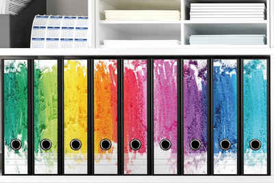Wallario Etiketten Regenbogenstreifen auf weißem Hintergrund - Bunter Anstrich, Ordnerrücken-Sticker in verschiedenen Ausführungen