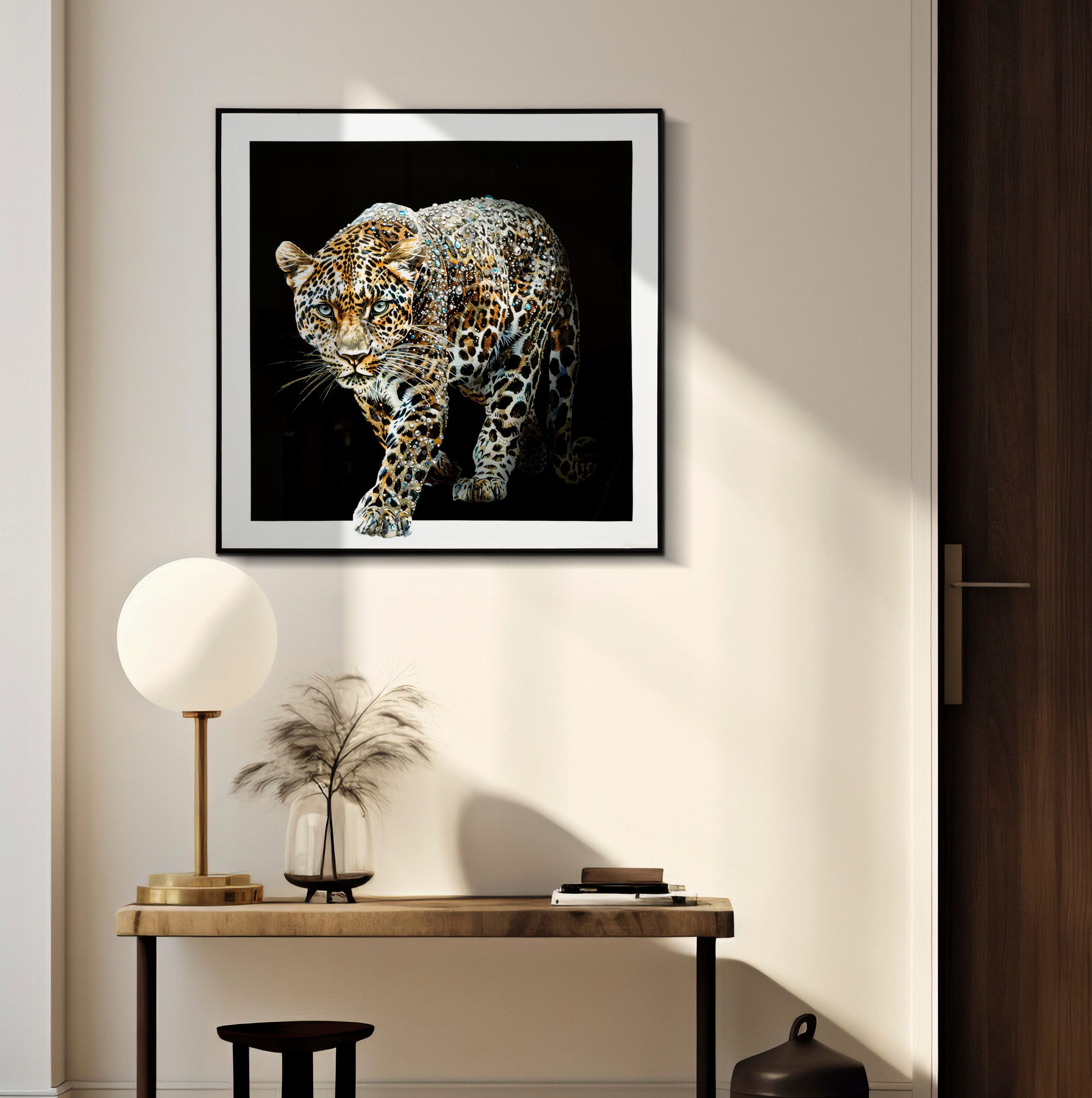 MF Leinwandbild Wandbild 3D Jaguar Deluxe Glanzoptik Schwarz Weiß Braun 82x82 cm, (1 St)