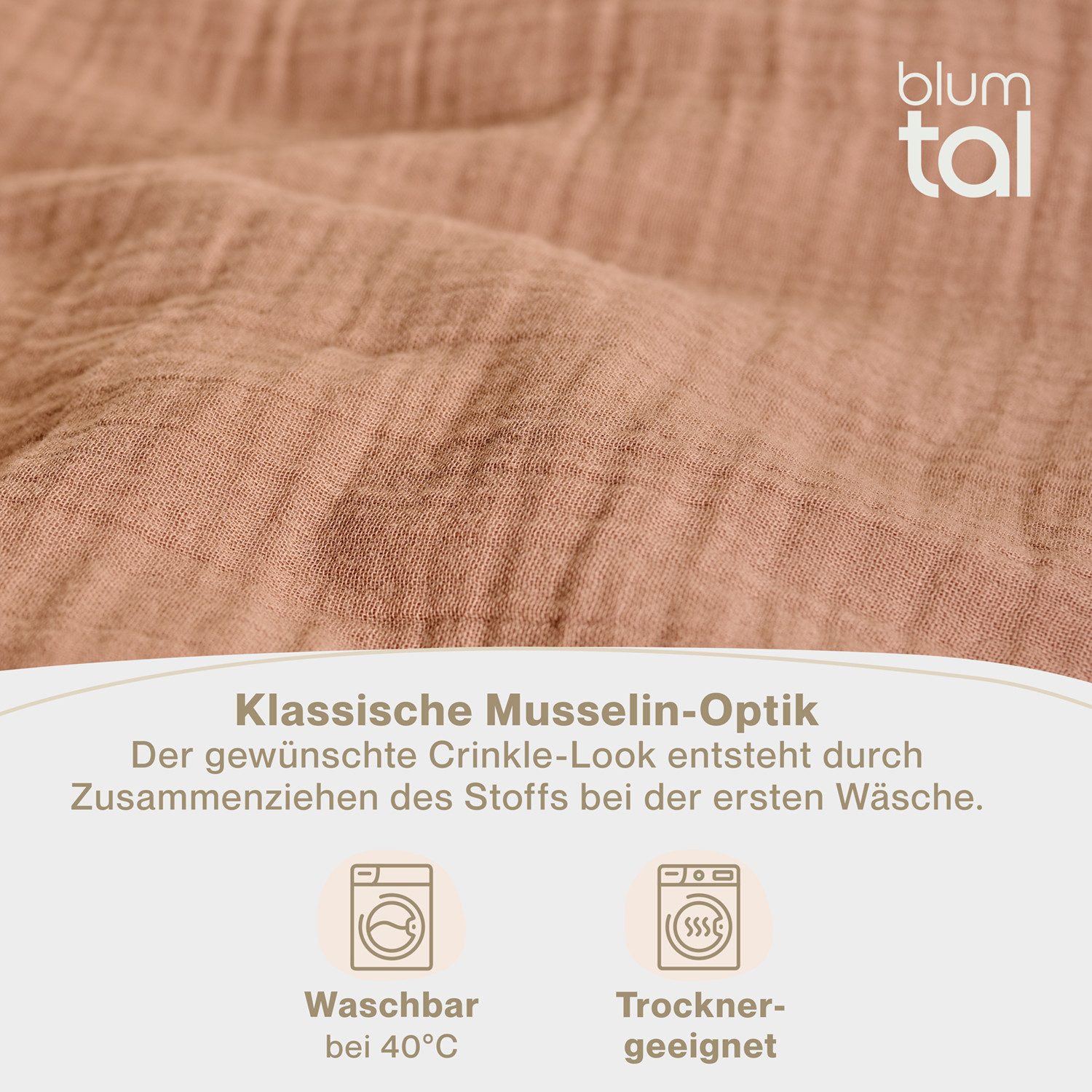 Blumtal Bettwäsche Musselin 100% Baumwolle im Set, Kopfkissenbezug & Deckenbezug, 2 teilig – Bild 5 von 5