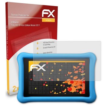 atFoliX Schutzfolie für Amazon Fire HD 8 Kids Edition Model 2017, (2 Folien), Entspiegelnd und stoßdämpfend