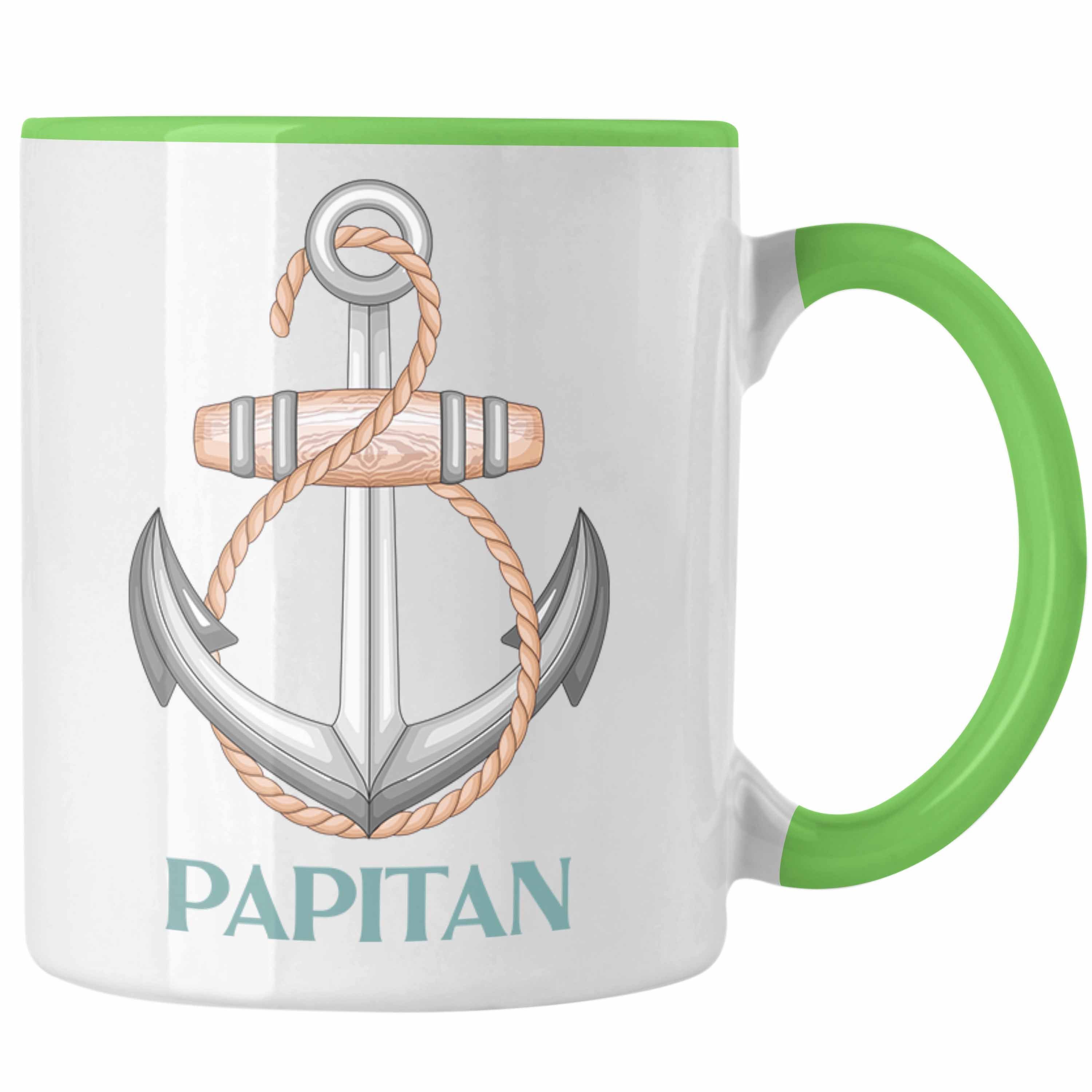 Trendation Tasse Kapitän Tasse Geschenk für Papa Vater Papitän Geschenkidee zum Vaterta Grün | Teetassen