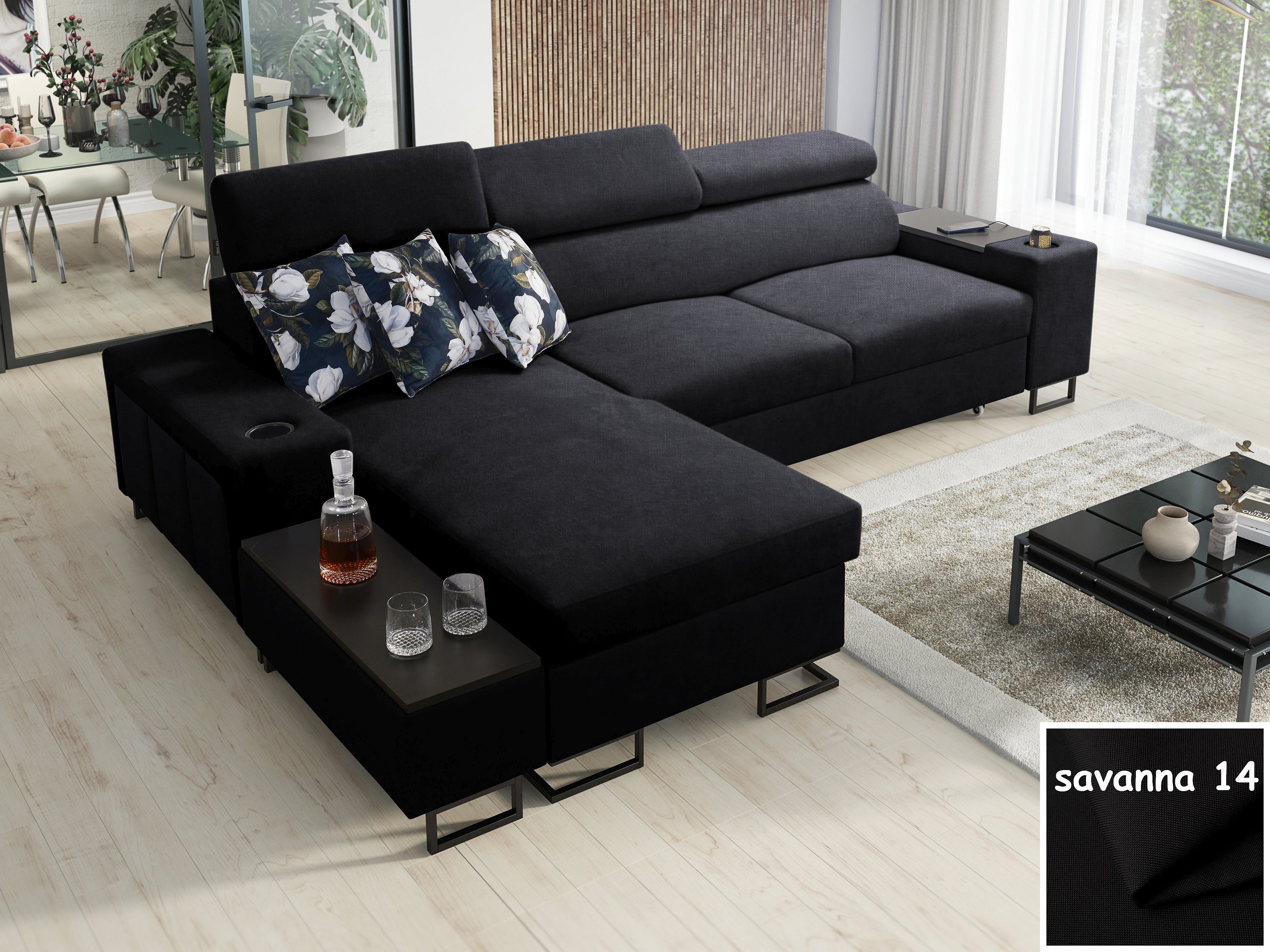 Möbel für Dich Ecksofa Melody I MAX, mit Ablage, USB, Becherhalter, Schlaffunktion und Bettkasten