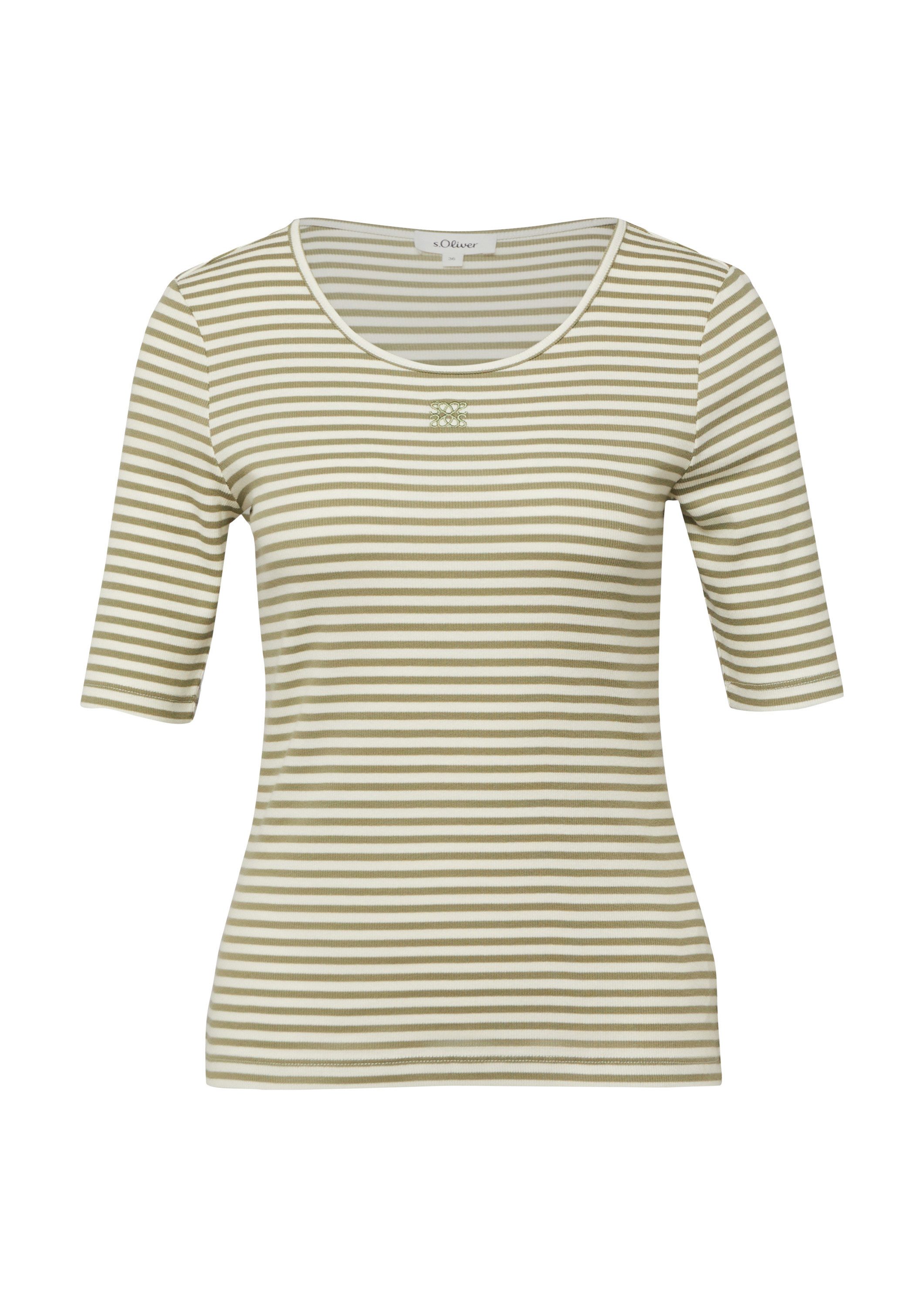 s.Oliver Kurzarmshirt T-Shirt Geripptes T-Shirt im Slim Fit mit Stickerei günstig online kaufen