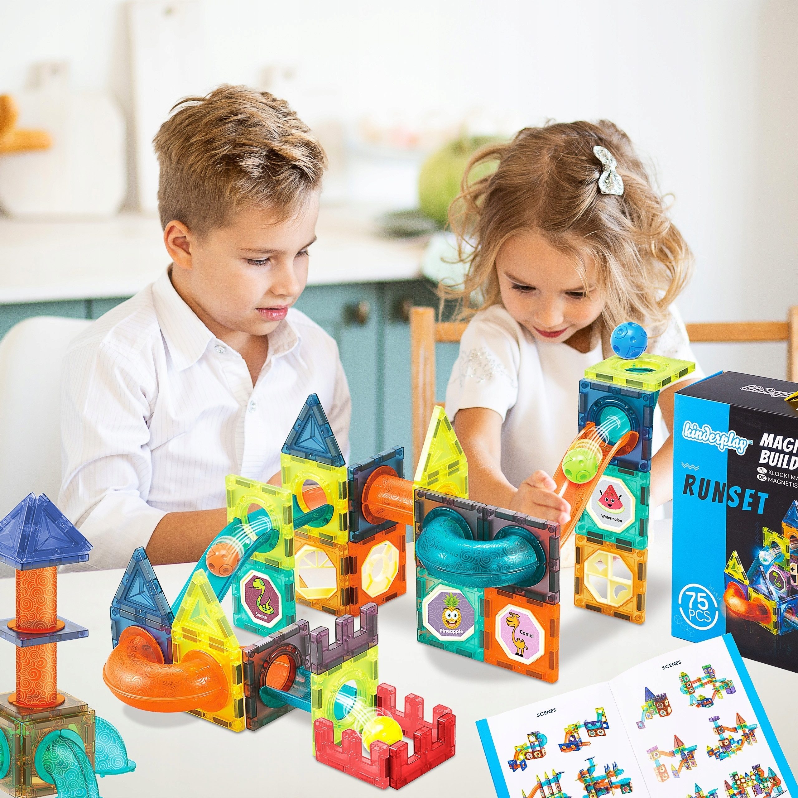 Kinderplay Dolls & Strollers Magnetische Bausteine 75-teilig – Leuchtende Schienen – Kinder Magnetspielbausteine, (Set, Magnetische Konstruktionsbausteine Leuchtende Schienenpaneele 75 Teile)