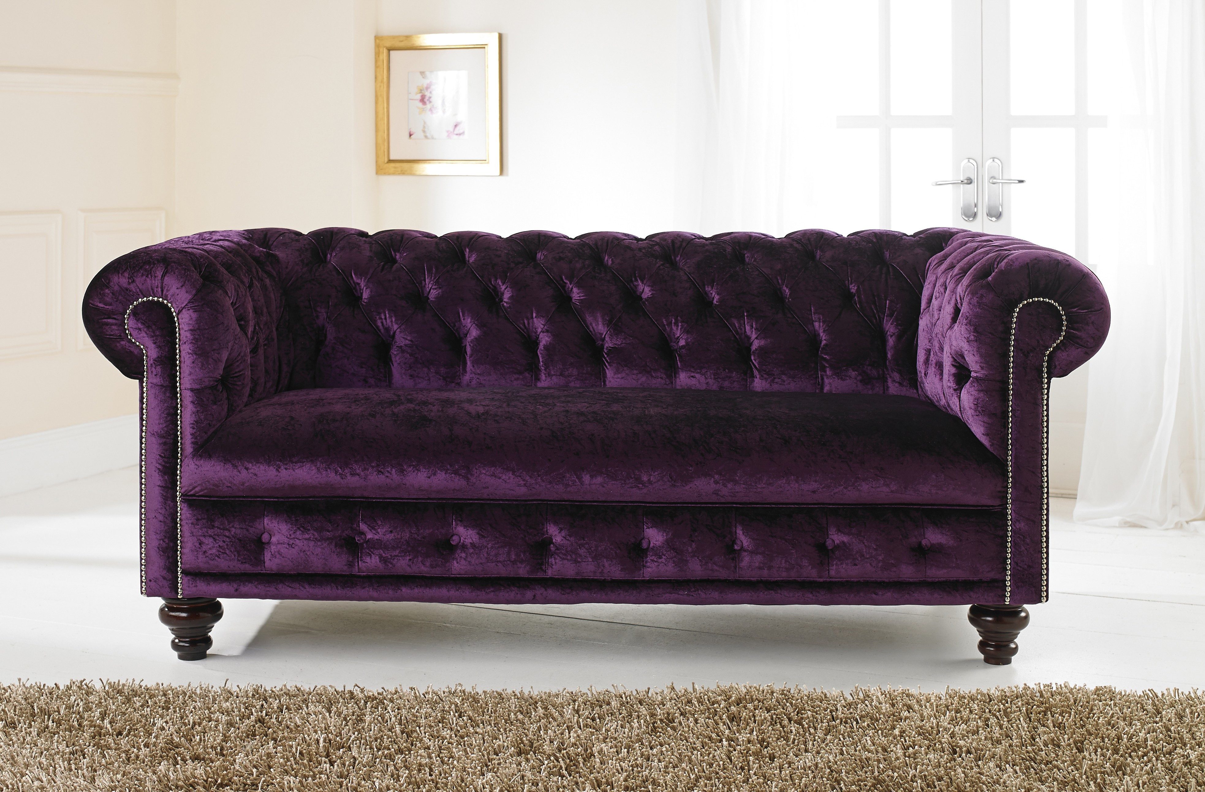 Xlmoebel Chesterfield-Sofa Design Chesterfield Sofagarnitur Stoff Couch Lila Polster Sofa, 1 Teile, Made in Europa