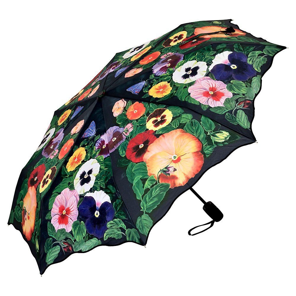 von Lilienfeld Taschenregenschirm Motivschirm Auf-und-Zu Stiefmütterchen Blumenmuster Blumen Automatik Leicht