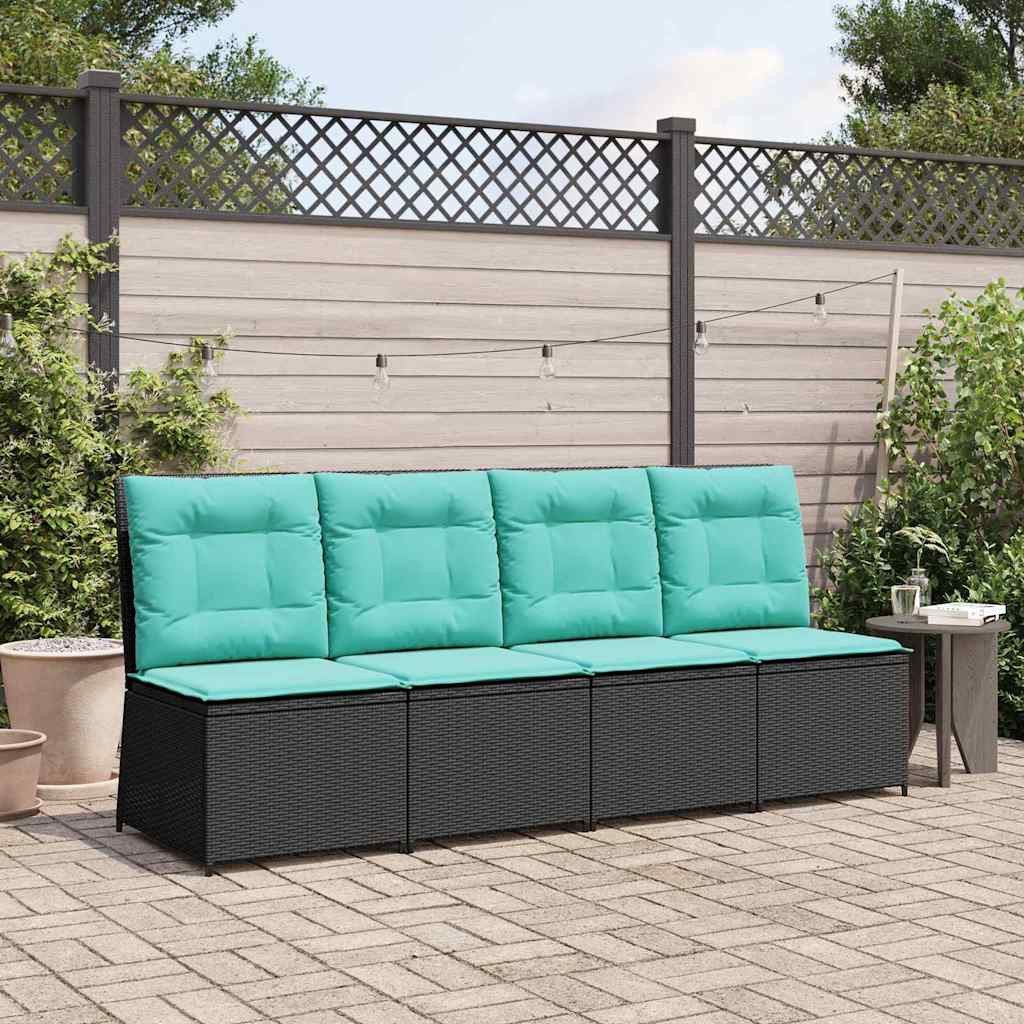 vidaXL Gartenlounge-Set Garten-Sofa mit Kissen Schwarz und Türkis Poly-Rattan, (1-tlg)