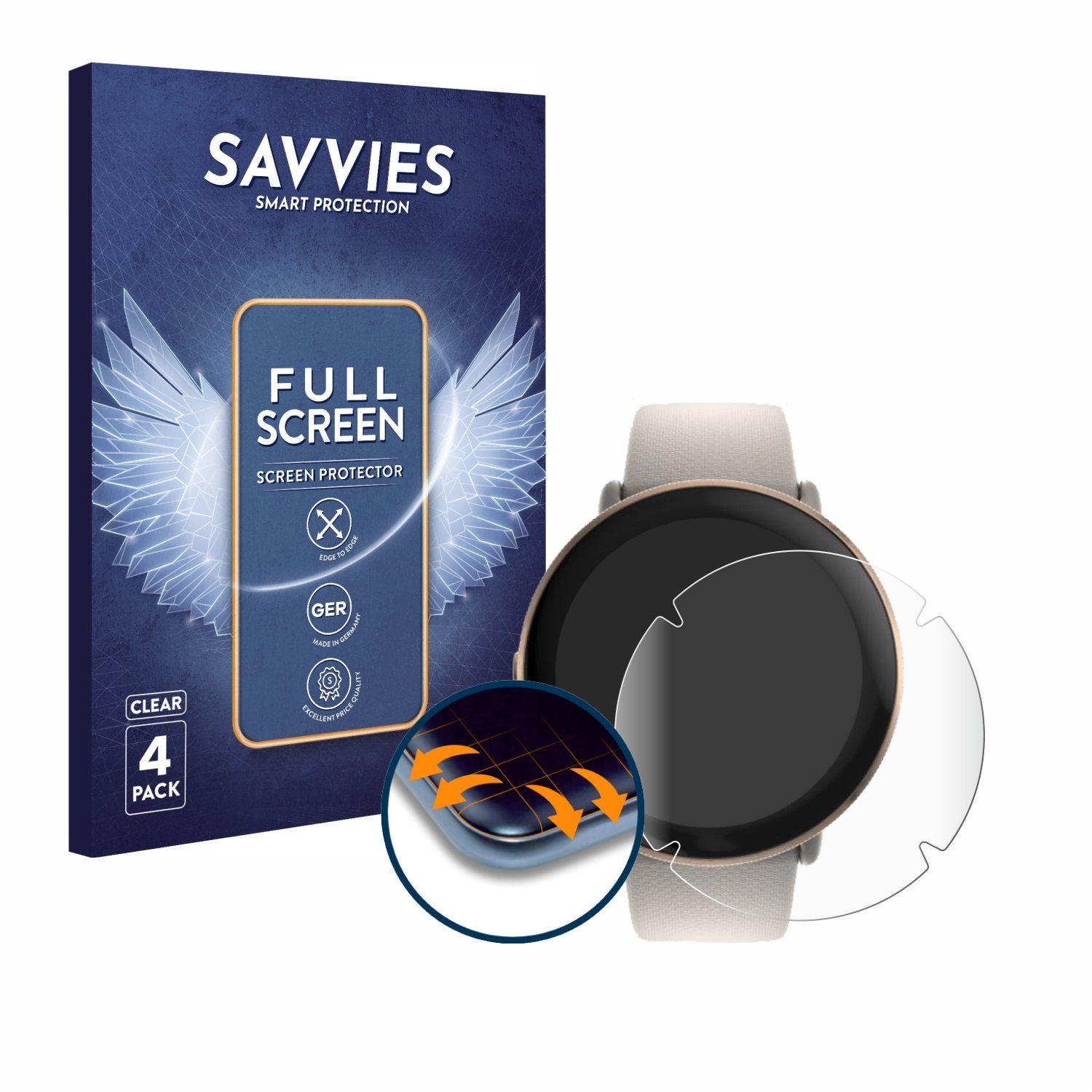 Savvies Displayschutzfolie Fullscreen Schutzfolie für Polar Ignite 3, 4 Stück, Displayschutz Folie Fullcover Klar Transparent