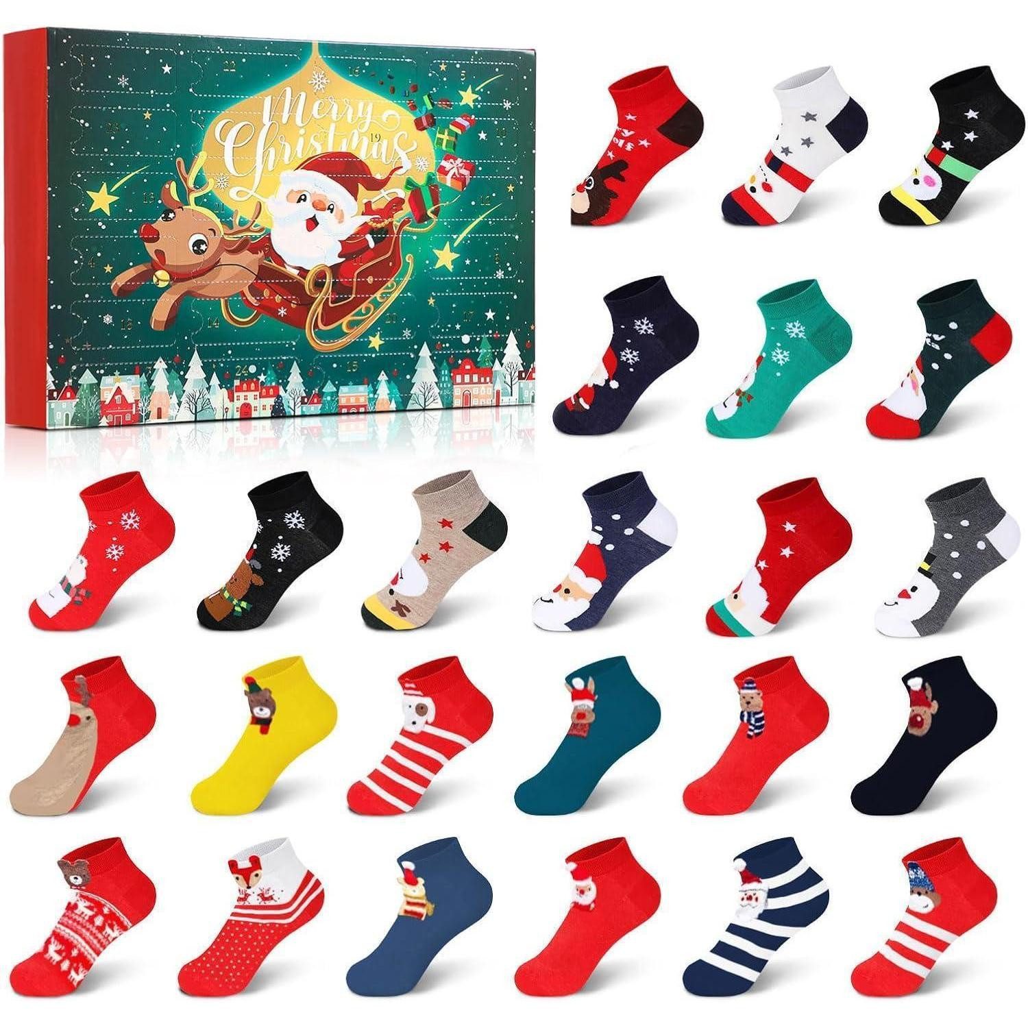 LuxusKollektion Adventskalender Socken 2025 Adventskalender 24 Paare Kuschelsocken Weihnachtsmotive