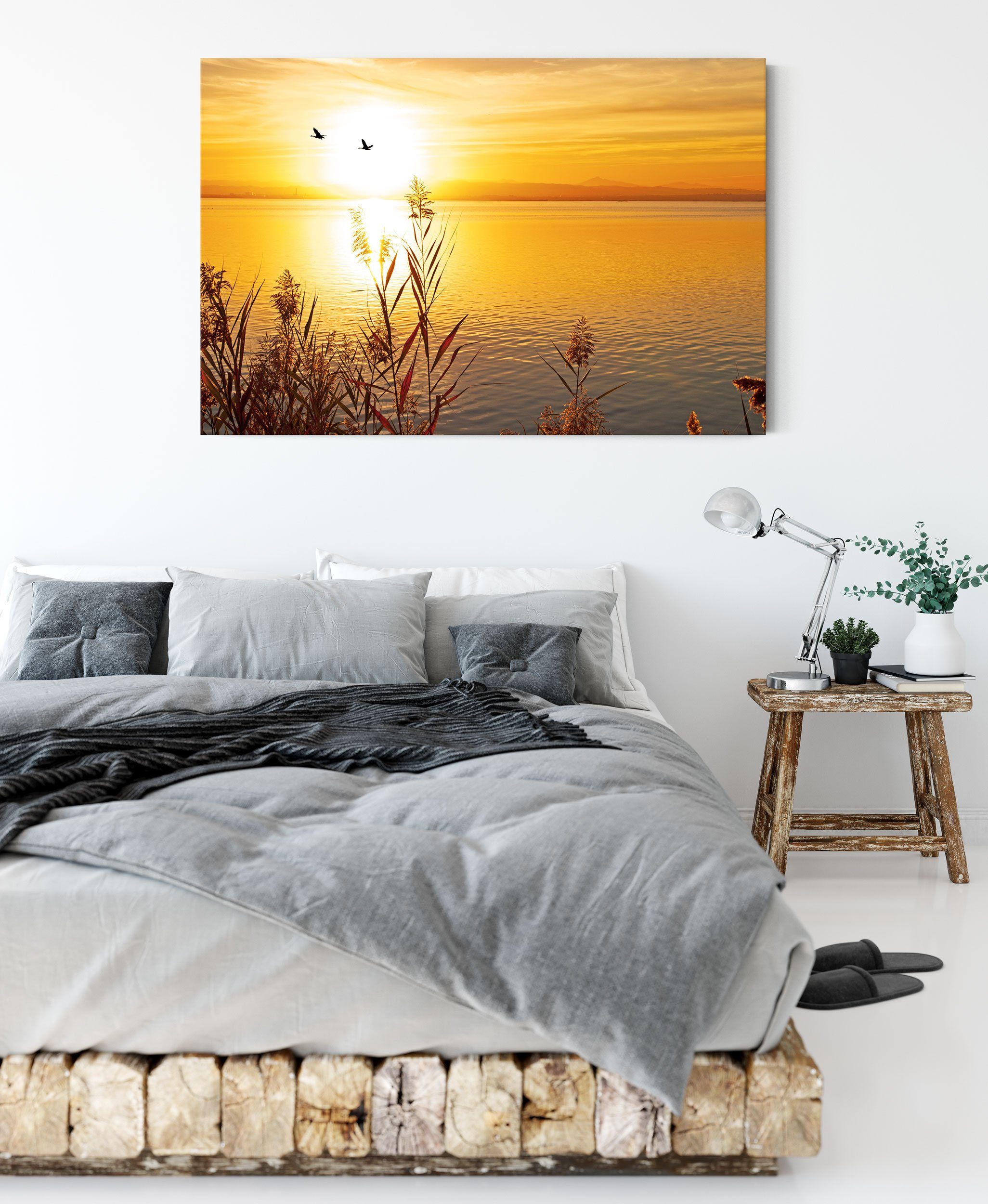 Leinwandbild inkl. fertig Sonnenuntergang St), (1 Leinwandbild am Pixxprint am Sonnenuntergang Zackenaufhänger bespannt, See See,