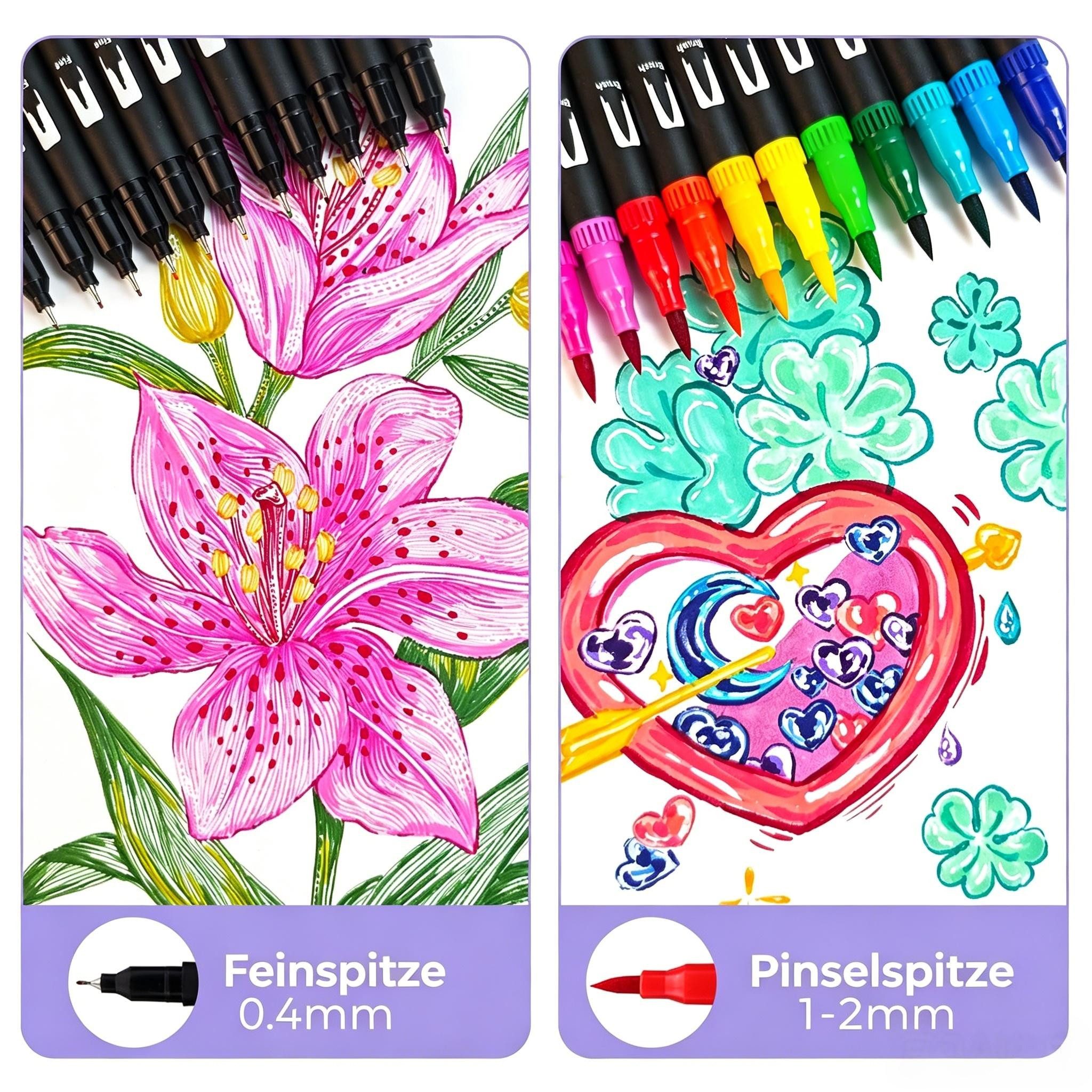 Kityhome Filzstift 120 Farben Dual Tip Marker Stifte Filzstifte Buntstift Lackmarker, (Set, 120-tlg., 3 Ersatzpinselspitzen/3 Ersatzfeinspitzen), Filzstift,Malstift,Wasserbasierte Tinte,Ideales Kindertagsgeschenk