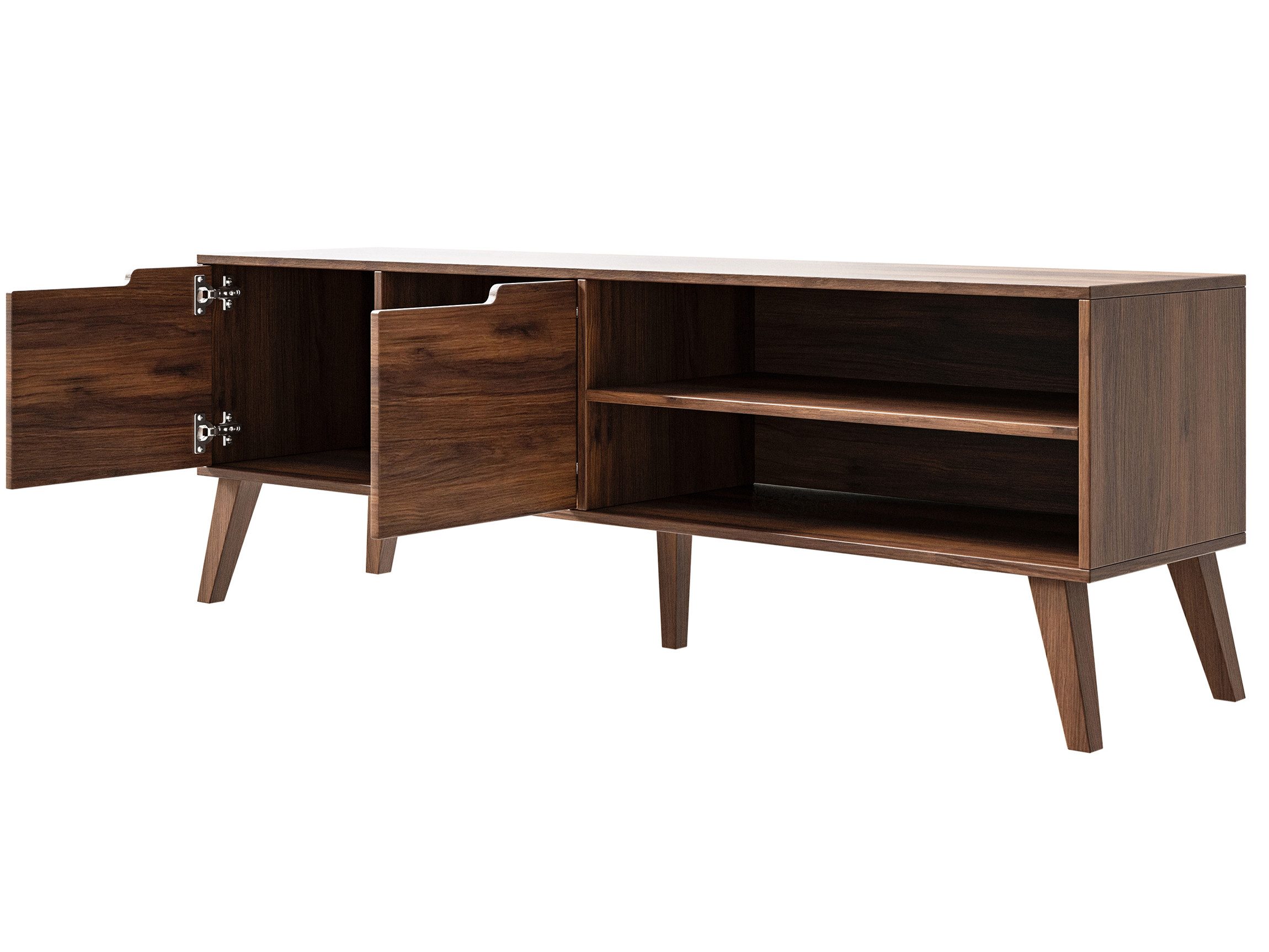 Beautysofa TV-Schrank NOREL kompaktes Design mit zwei Schränken und offenen Seitenfächern (erhältlich in Braun Walnuss & Cashmere) Breite: 160 cm – Bild 2 von 4