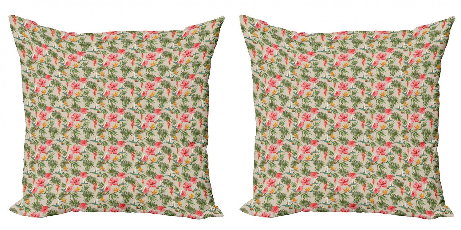 Digitaldruck, (2 Stück), Modern Abakuhaus Kissenbezüge Endemisch Blatt Doppelseitiger Hibiskus Kolibris Accent