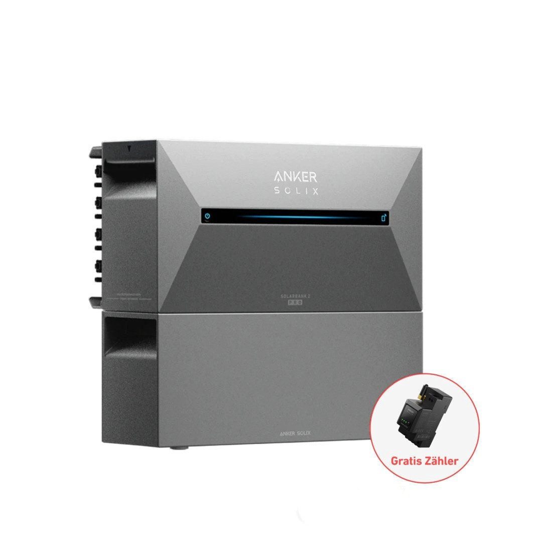 Anker Balkonkraftwerk SOLIX Solarbank 2 E1600 Pro Speicher+Smart Meter+0/1/2/3 BP1600, 800 W, (Set, 1600Wh All-in-One Stromspeicher inkl. Smart Meter), IP65, Stromspeicher, LiFePO4