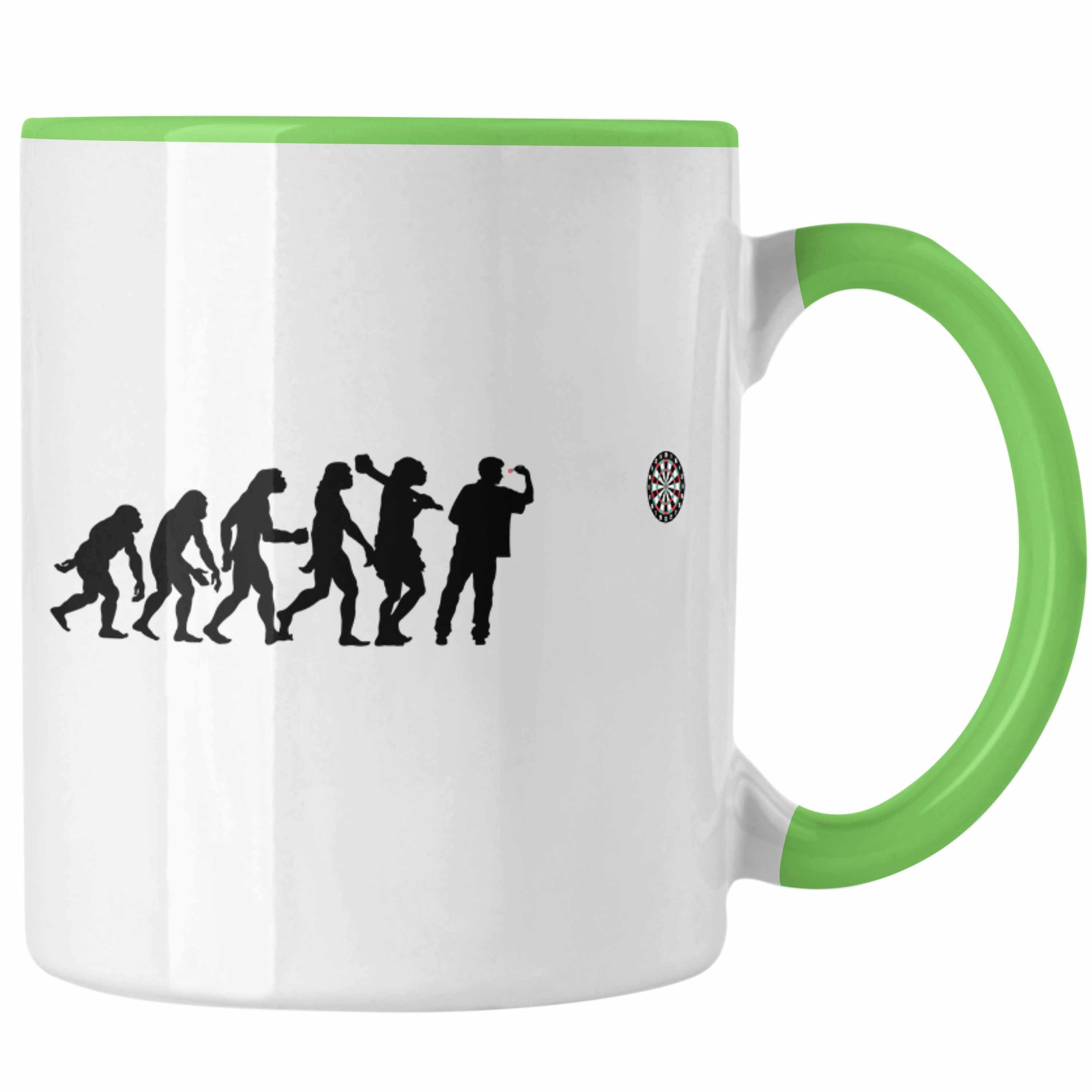 Trendation Tasse Trendation - Dart Tasse Dartpfeil Evolution Spruch Männer Dart-Spieler Geschenkidee Grün