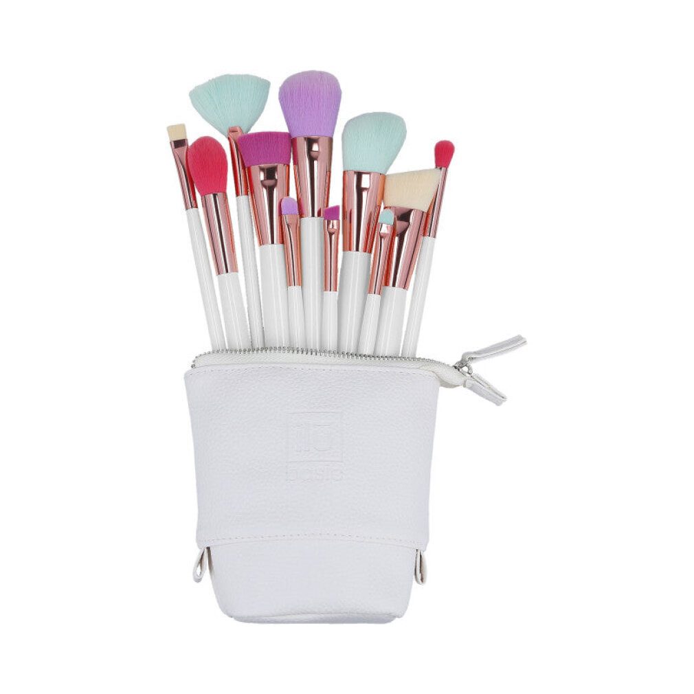 ILU Augenbrauenpinsel il? basic Set mit 11 Make-up-Pinseln + Etui, Mehrfarbig