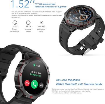 ZPIMY Smartwatch (1,52 Zoll, Android iOS), Herren mit Telefonfunktion Fitnessuhr 100+ Sportmodi IP68 Wasserdicht