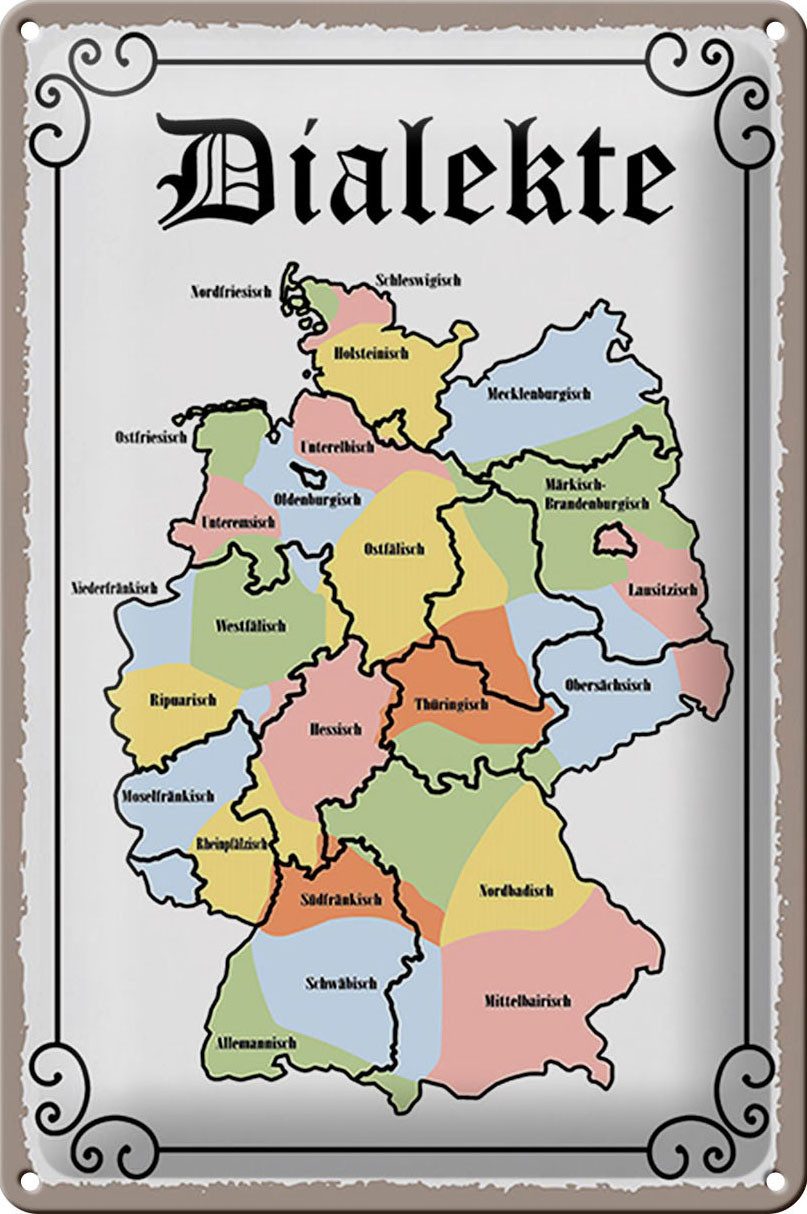 Femer GmbH Metallschild Spruch 20x30cm Dialekte Karte Bundesländer, (1 St), gewölbte Oberfläche, abgerundete Ecken, umgeschlagene Kanten